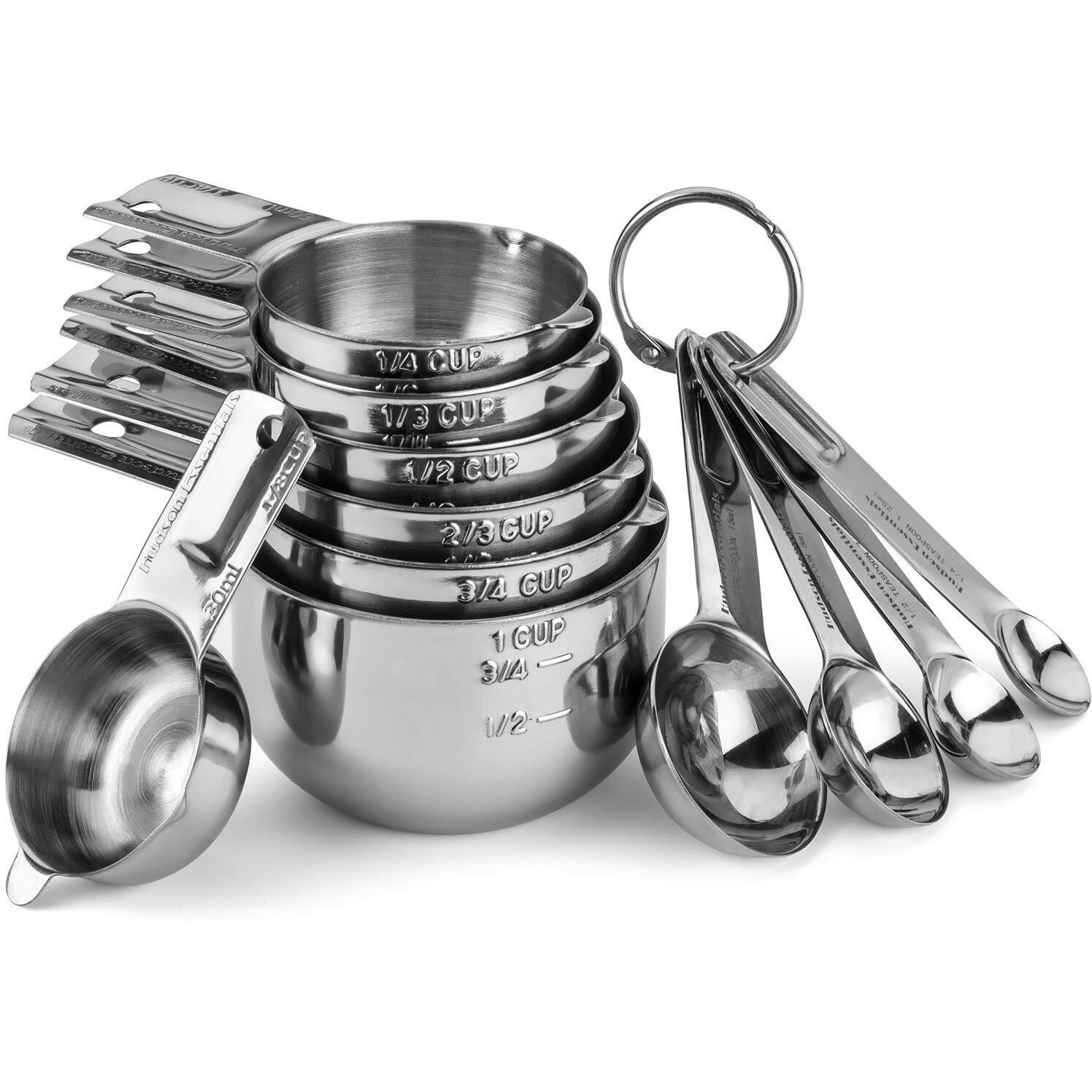Hudson Essentials Stainless Steel Measuring Cups And Spoons Set - Stackable Set With Spout (11 Piece Set)