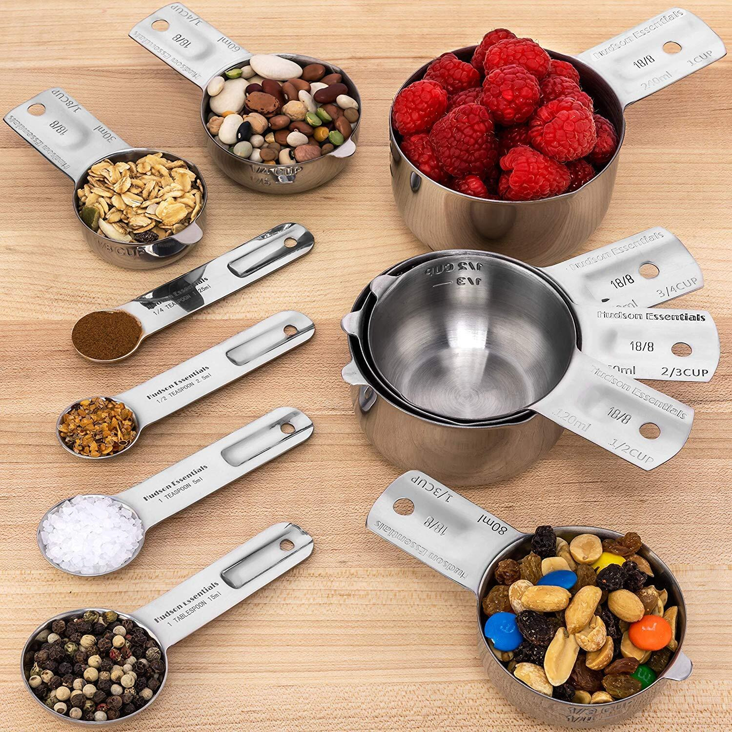 Hudson Essentials Stainless Steel Measuring Cups And Spoons Set - Stackable Set With Spout (11 Piece Set)