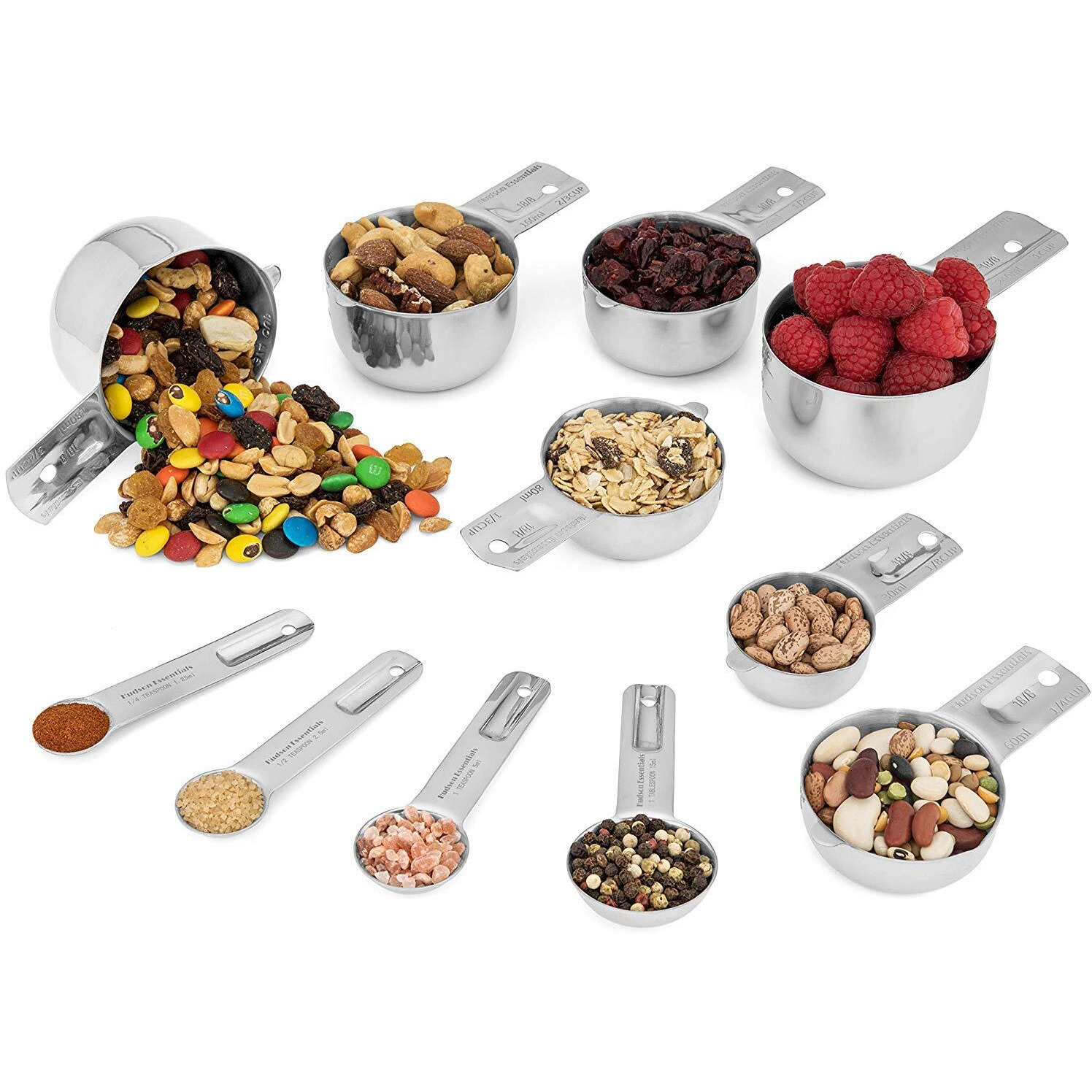 Hudson Essentials Stainless Steel Measuring Cups And Spoons Set - Stackable Set With Spout (11 Piece Set)