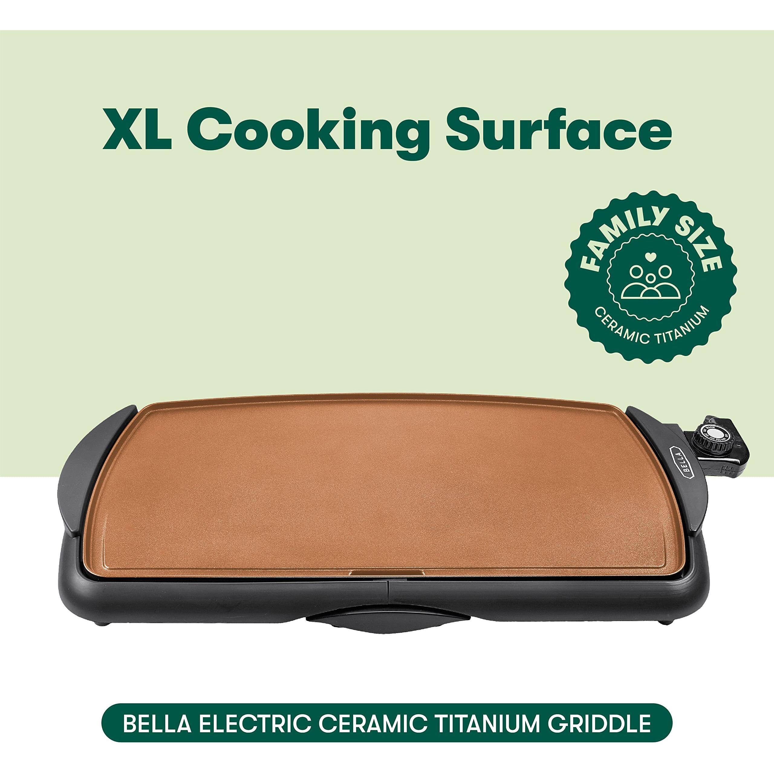 Bella Electric Ceramic Titanium Griddle  Make 10 Eggs At Once  Healthy-Eco Non-Stick Coating  Hassle-Free Clean Up  Large Submersible Cooking Surface  10.5"" X 20""  Copper/Black