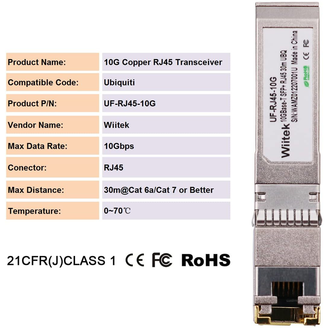 Wiitek Sfp+ To Rj45 Copper Modules  10Gbase-T Transceiver Compatible For Ubiquiti Uf-Rj45-10G (Cat 6A/7 Or Better  30-Meter)