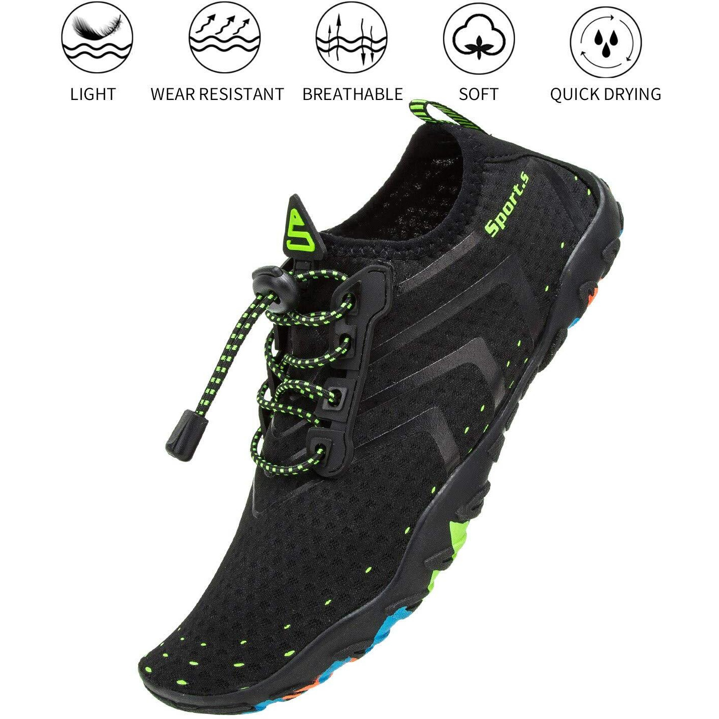 Kenswalk Men's Aqua Water Shoes Lightweight Quick Drying Boating Barefoot Sneakers For Beach Pool Swim(10 M Us P0927 Black)