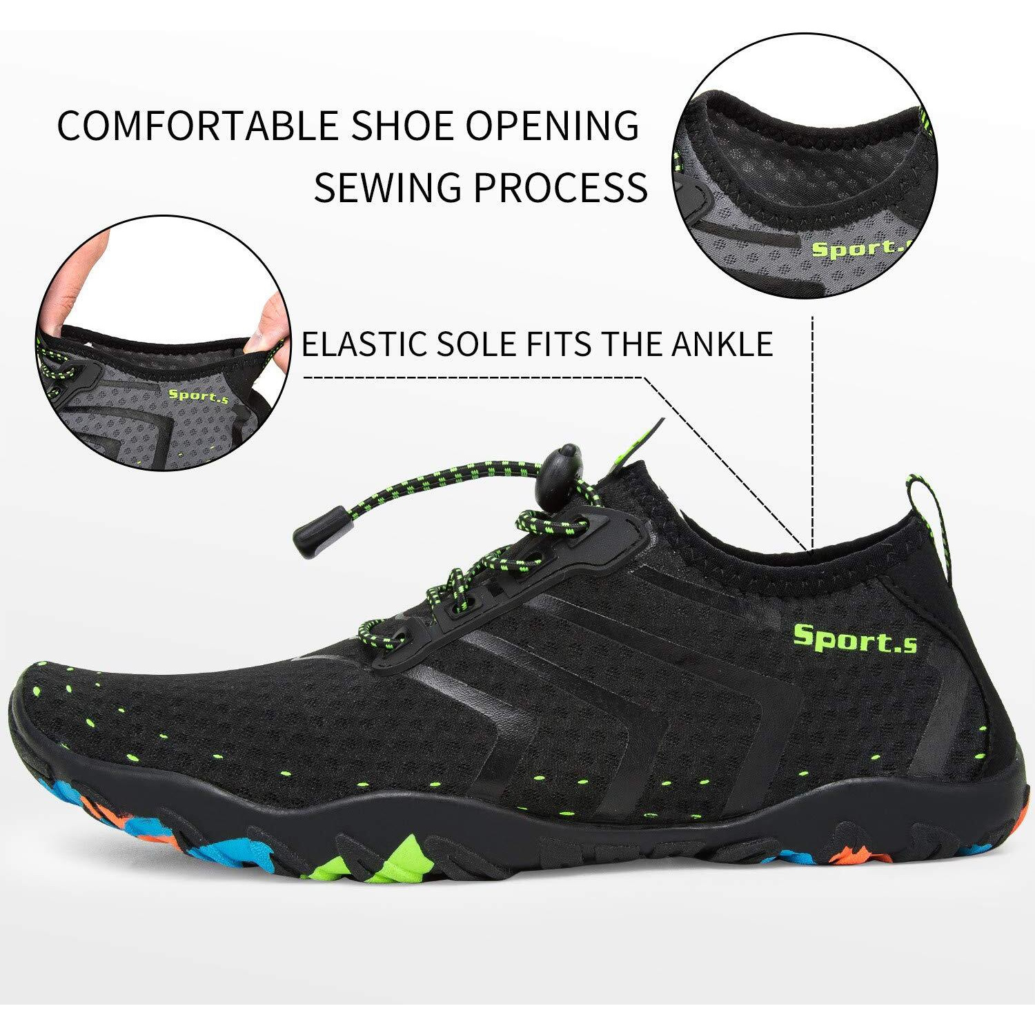 Kenswalk Men's Aqua Water Shoes Lightweight Quick Drying Boating Barefoot Sneakers For Beach Pool Swim(10 M Us P0927 Black)