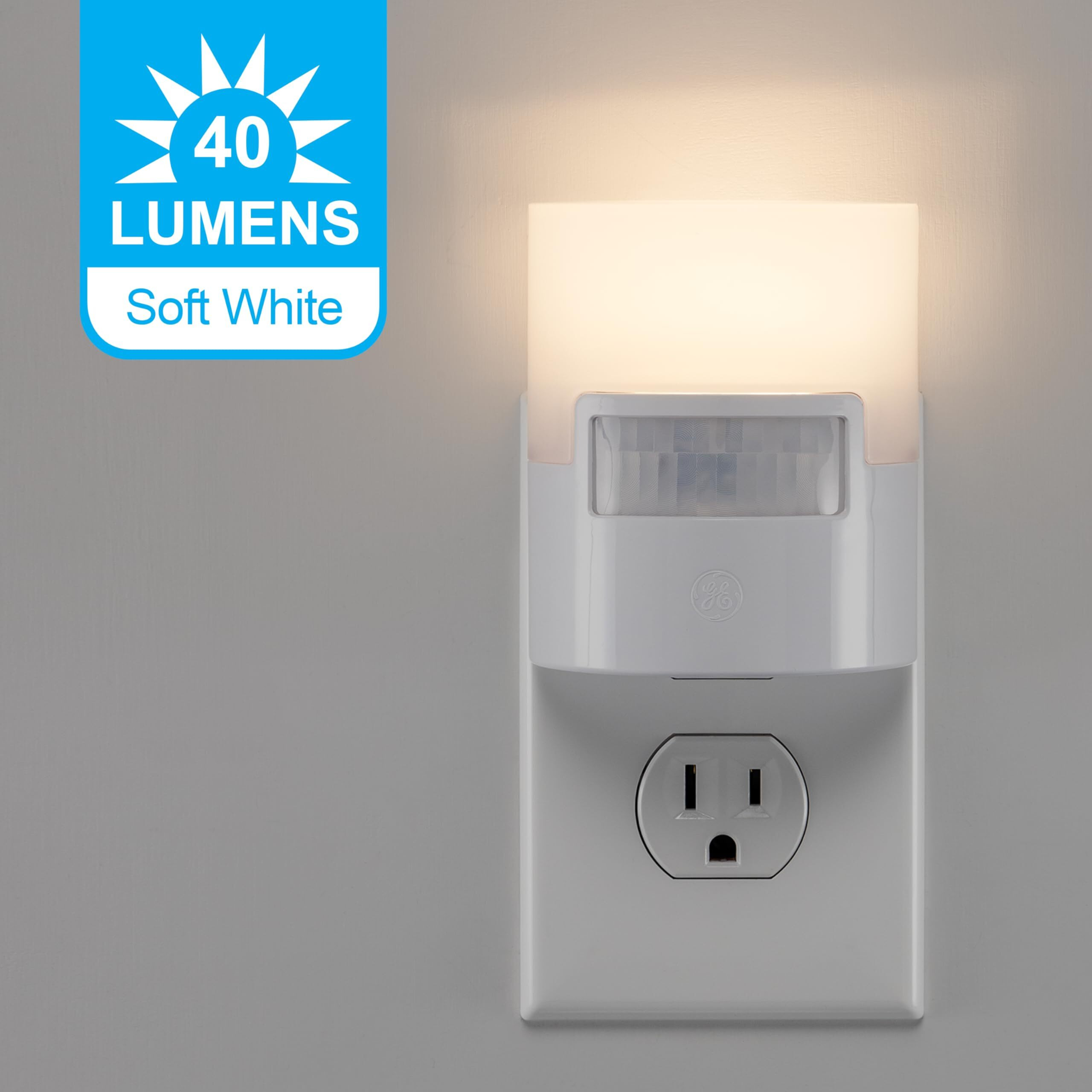 Ge Led Motion Sensor Night Light  Plug Into Wall  40 Lumens  Soft White  Ul-Certified  Energy Efficient  Ideal Nightlight For Bedroom  Bathroom  Kitchen  Hallway  12201  White  1 Pack