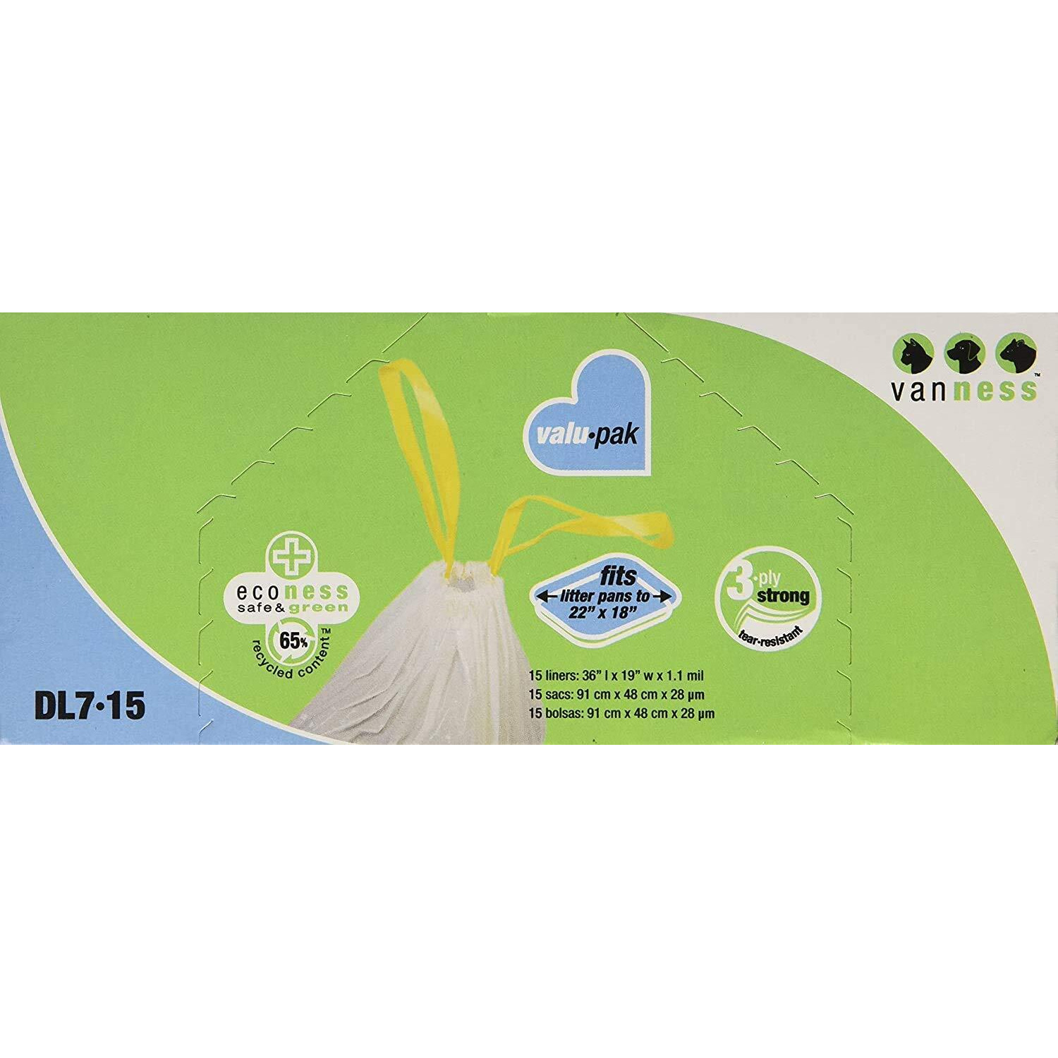 Van Ness Dl715 Pureness Extra Giant Drawstring Cat Pan Liner  45-Count (3 X 15 Count Boxes)