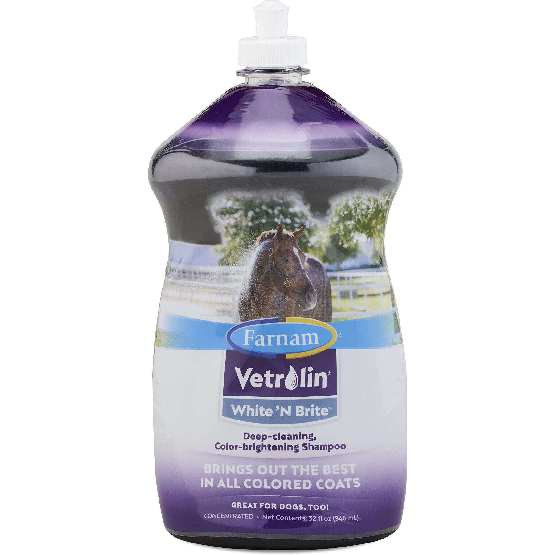 Farnam Vetrolin White N Brite Shampoo  Deep Cleaning And Color Brightening Shampoo For Horses And Dogs. 32 Ounces