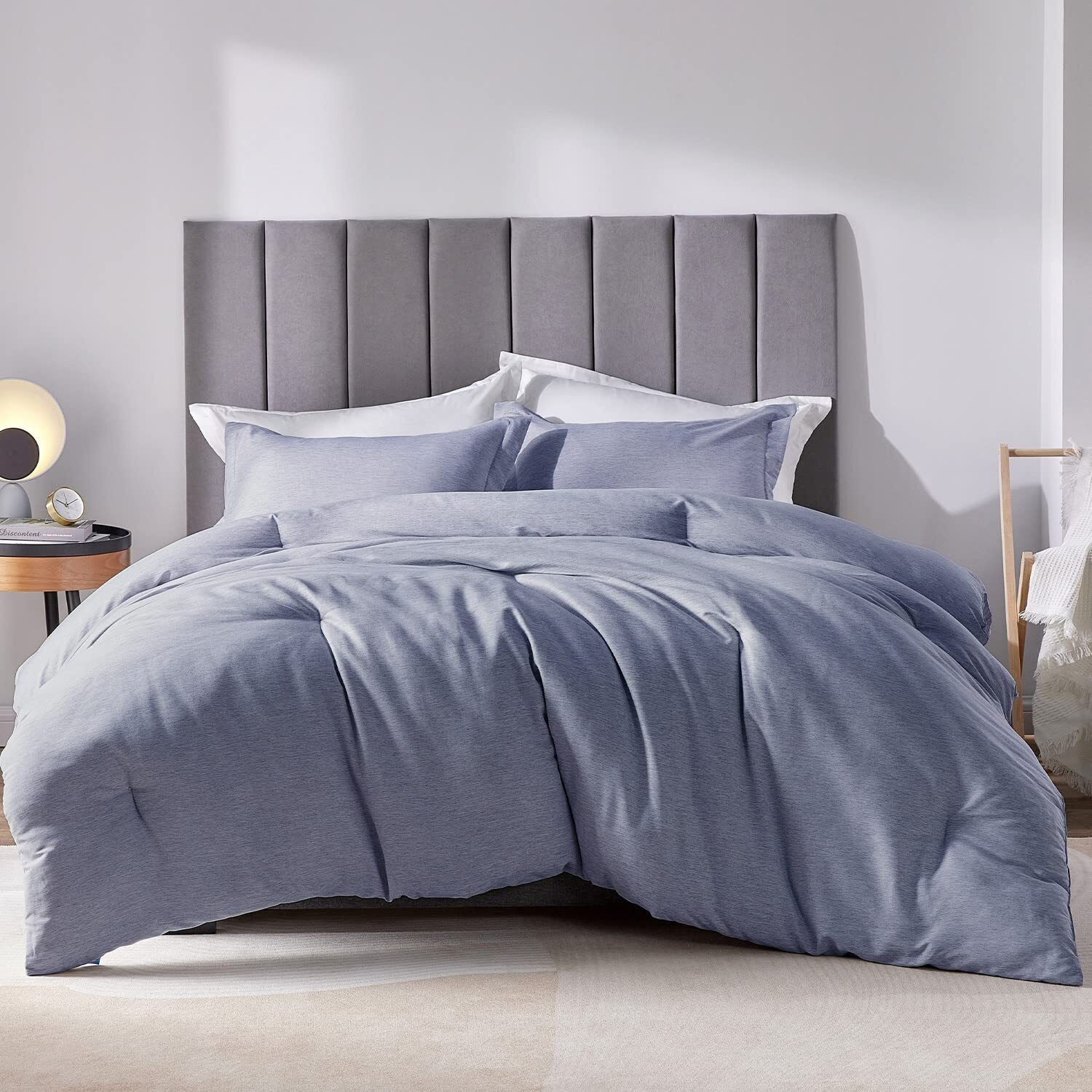 Cozylux Queen Size Comforter Set - 3 Pieces Blue Soft Luxury Cationic Dyeing Bedding Comforter For All Season  Breathable Lightweight Fluffy Bed Set With 1 Comforter And 2 Pillow Shams