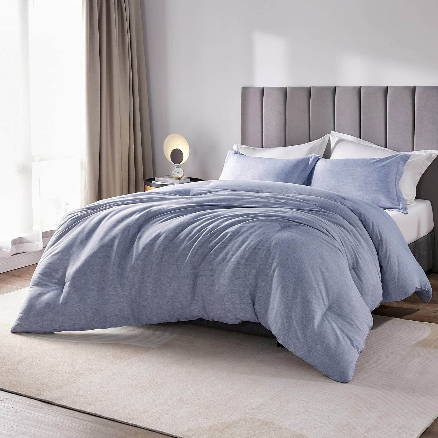Cozylux Queen Size Comforter Set - 3 Pieces Blue Soft Luxury Cationic Dyeing Bedding Comforter For All Season  Breathable Lightweight Fluffy Bed Set With 1 Comforter And 2 Pillow Shams