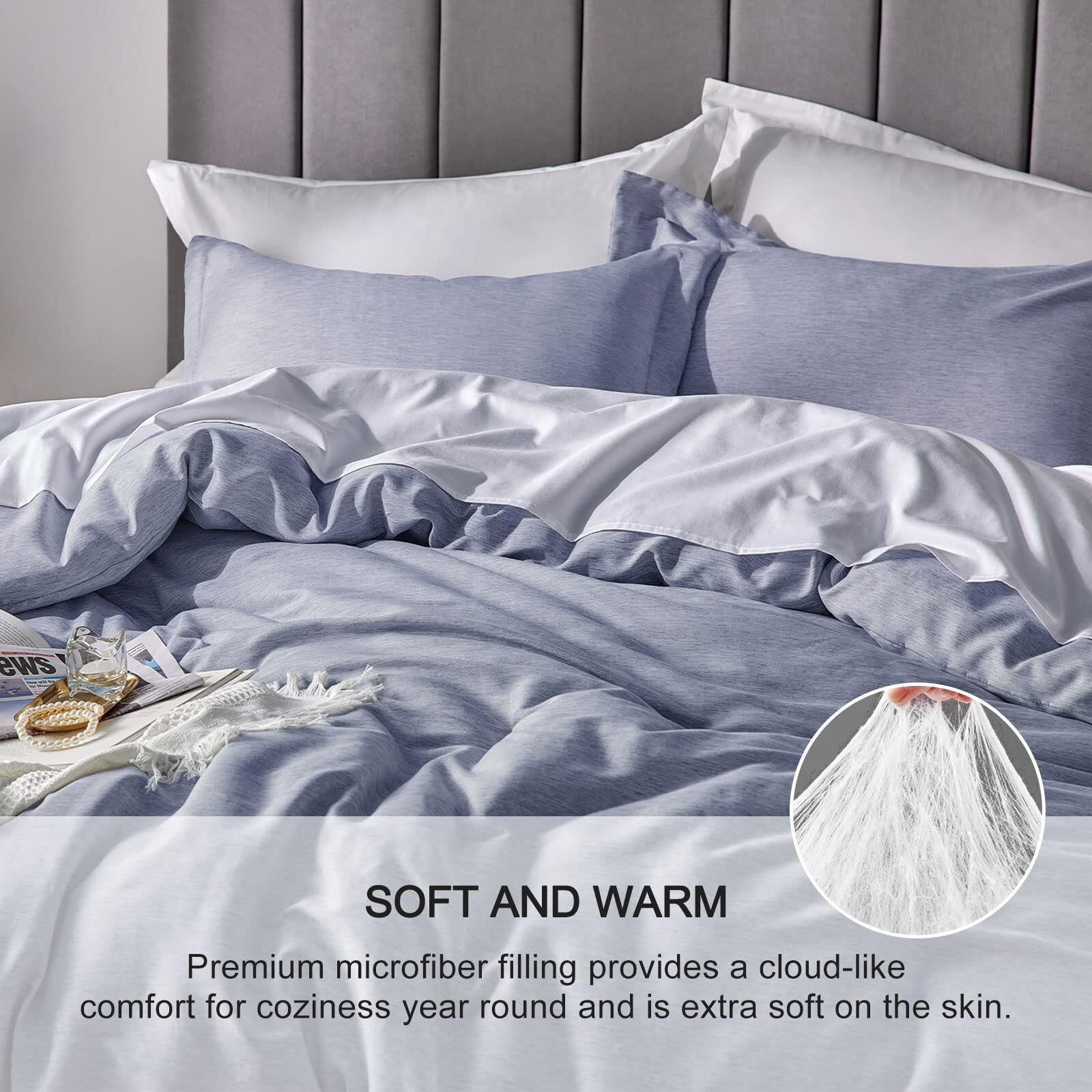 Cozylux Queen Size Comforter Set - 3 Pieces Blue Soft Luxury Cationic Dyeing Bedding Comforter For All Season  Breathable Lightweight Fluffy Bed Set With 1 Comforter And 2 Pillow Shams