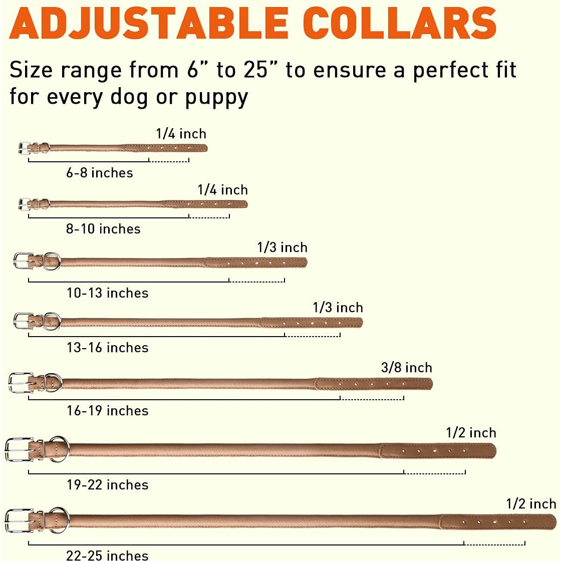 Dogline Soft And Padded Rolled Round Leather Collar For Dogs W1/2"" - L22""-25""  Brown