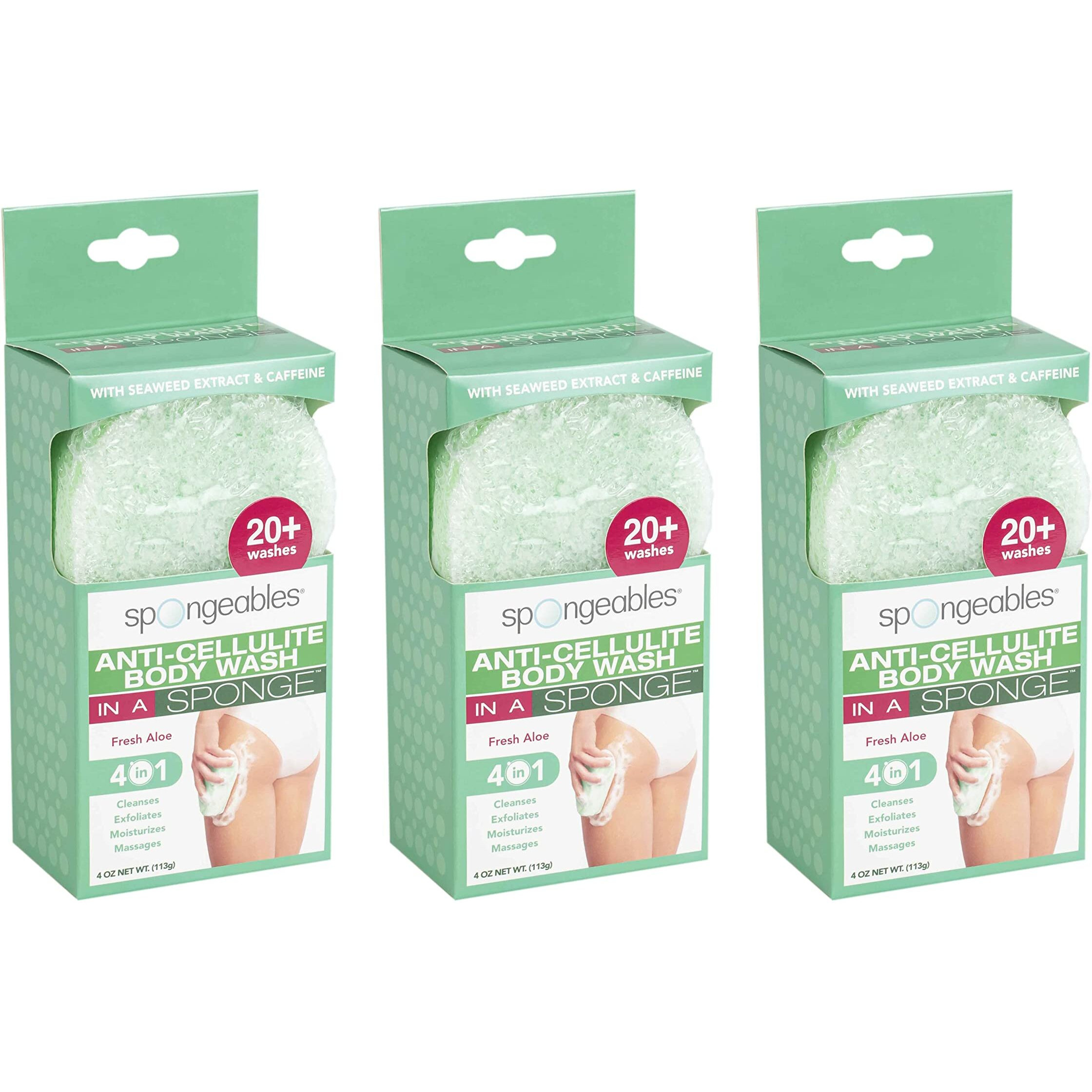 Spongeables Anti-Cellulite Body Wash In A Sponge  Fresh Aloe  3 Count (Pack Of 1)