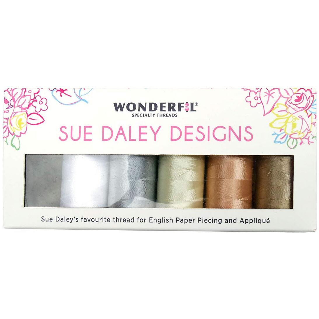 Wonderfil Sue Daley Designs Neutrals Specialty Threads  6 X 273Yd Spools 2-Ply 80Wt Cottonized Soft Polyester Silk-Like Thread Fine Sewing English Paper Piecing Epp Applique Sewing Decobob