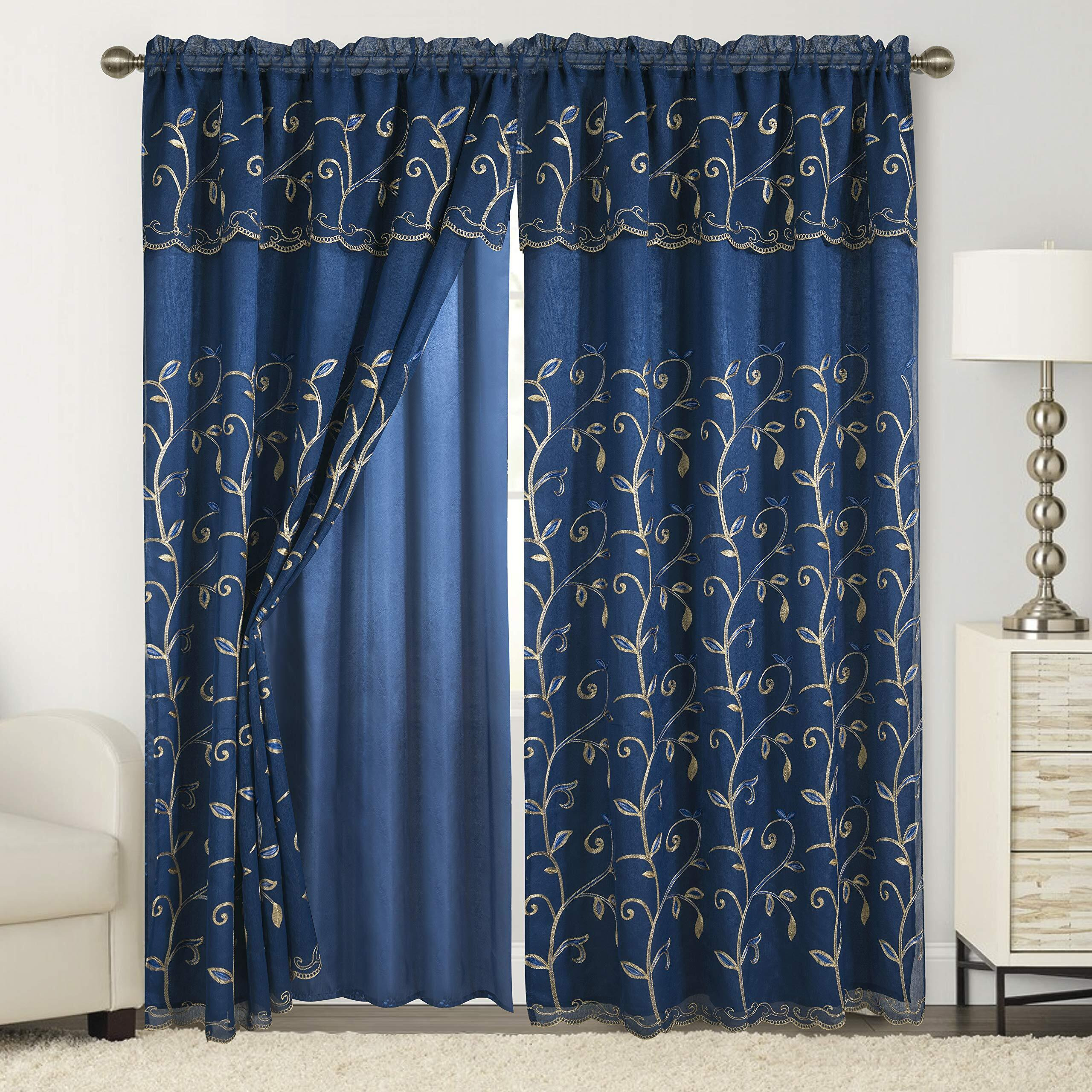 Elegant Comfort Luxury Curtain/Window Panel Set With Attached Valance And Backing 54"" X 84 Inch (Set Of 2)  Navy