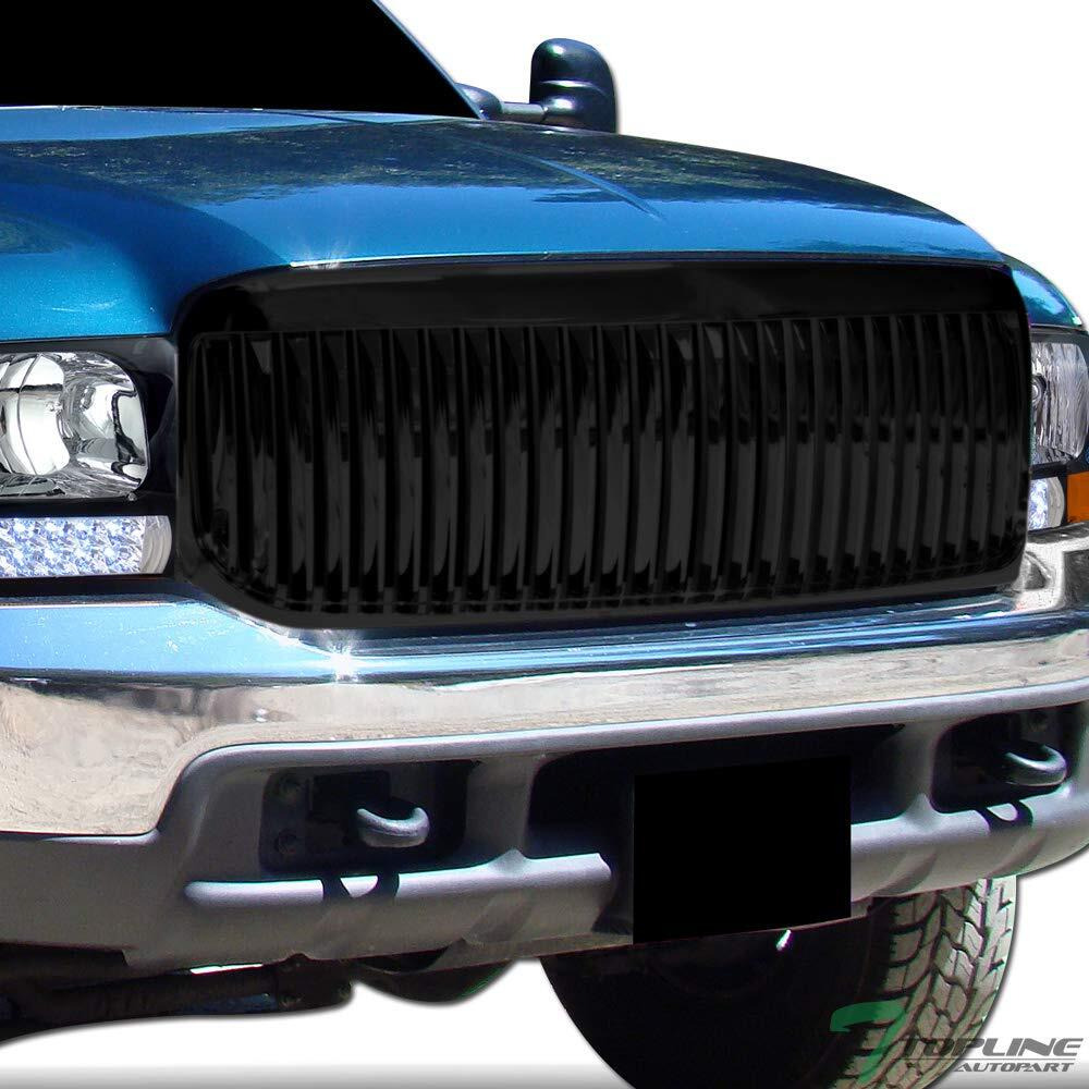 Glossy Black Vertical Front Hood Bumper Grill Grille Guard Abs Compatible With 99-04 Ford F250 F350 F450 F550 Superduty / 00-04 Excursion