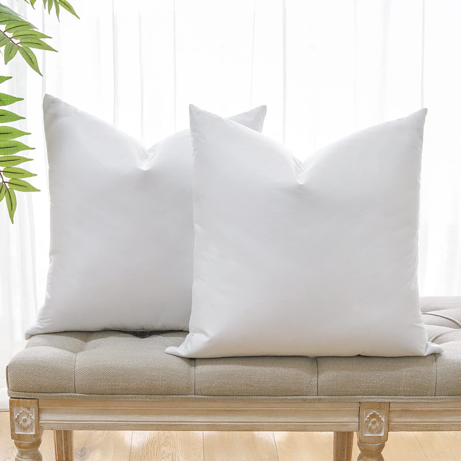 Otostar Pack Of 2 Down And Feather Throw Pillow Inserts  22 X 22 Soft Fluffy Square Pillow Inserts With 100% Cotton Cover Decorative Pillows For Sofa Couch Bed-White