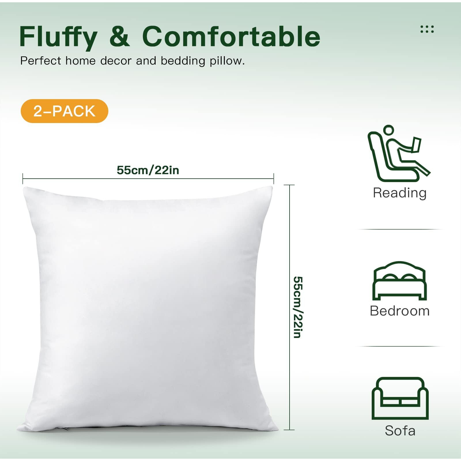 Otostar Pack Of 2 Down And Feather Throw Pillow Inserts  22 X 22 Soft Fluffy Square Pillow Inserts With 100% Cotton Cover Decorative Pillows For Sofa Couch Bed-White
