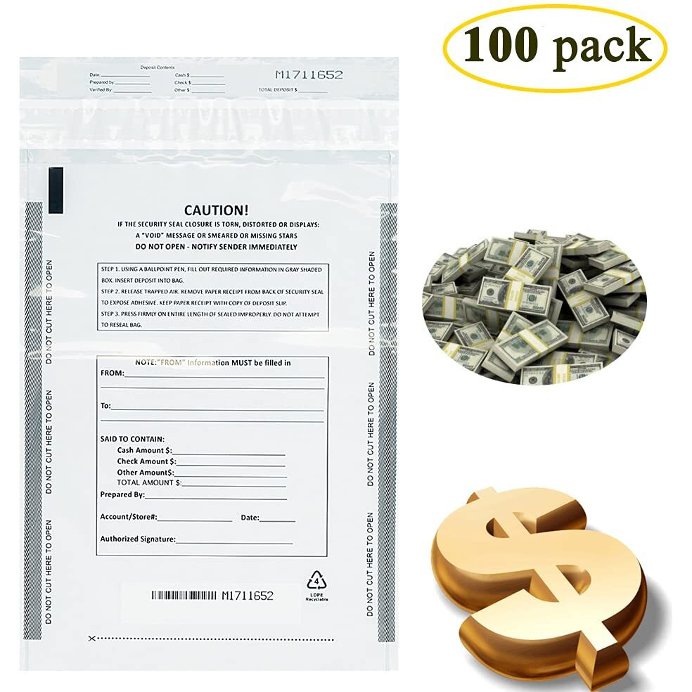 Belinlen Deposit Bags Security Pocket Bank 9 Inch X 12 Inch (White  100 Pack)