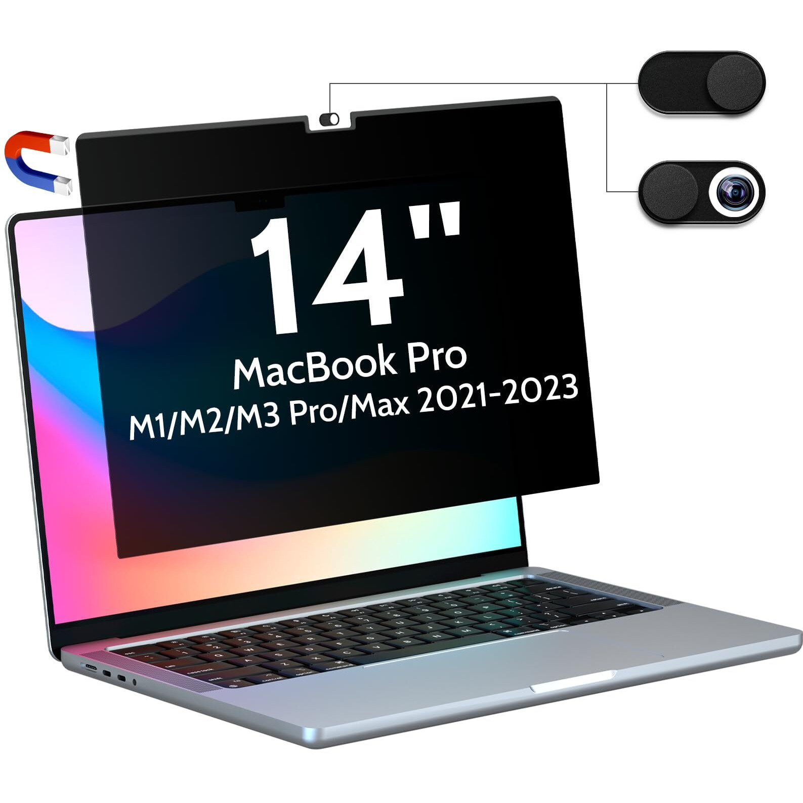 Peslv Privacy Screen Compatible With Macbook Pro 14 Inch (2021-2023  M1  M2  M3)-A2918 A2992 A2442 A2779  Magnetic Removable Matte Anti Blue Light Glare Filter 14Inch Privacy Screen Protector For Mac