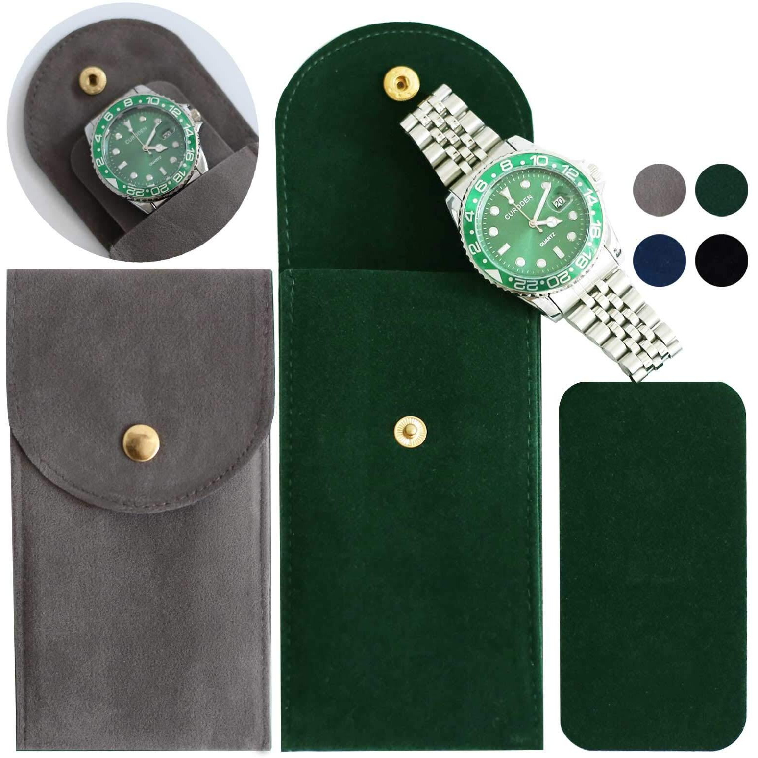 Besforu 4 Pcs Watch Travel Case For Men And Women Portable Velvet Watch Pouch Watch Storage Bag And Organizer (1Black+1Green+1Blue+1Gray)