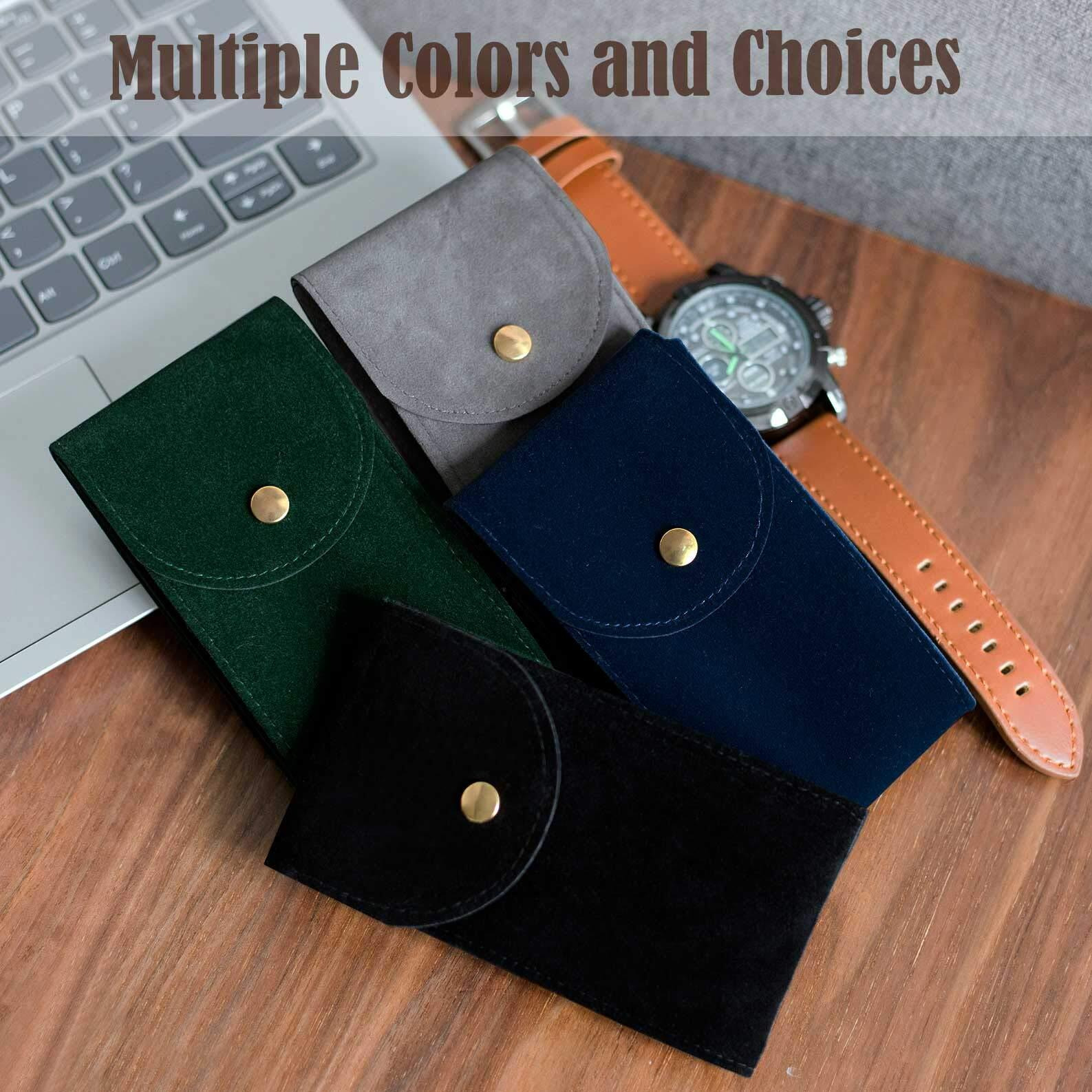 Besforu 4 Pcs Watch Travel Case For Men And Women Portable Velvet Watch Pouch Watch Storage Bag And Organizer (1Black+1Green+1Blue+1Gray)
