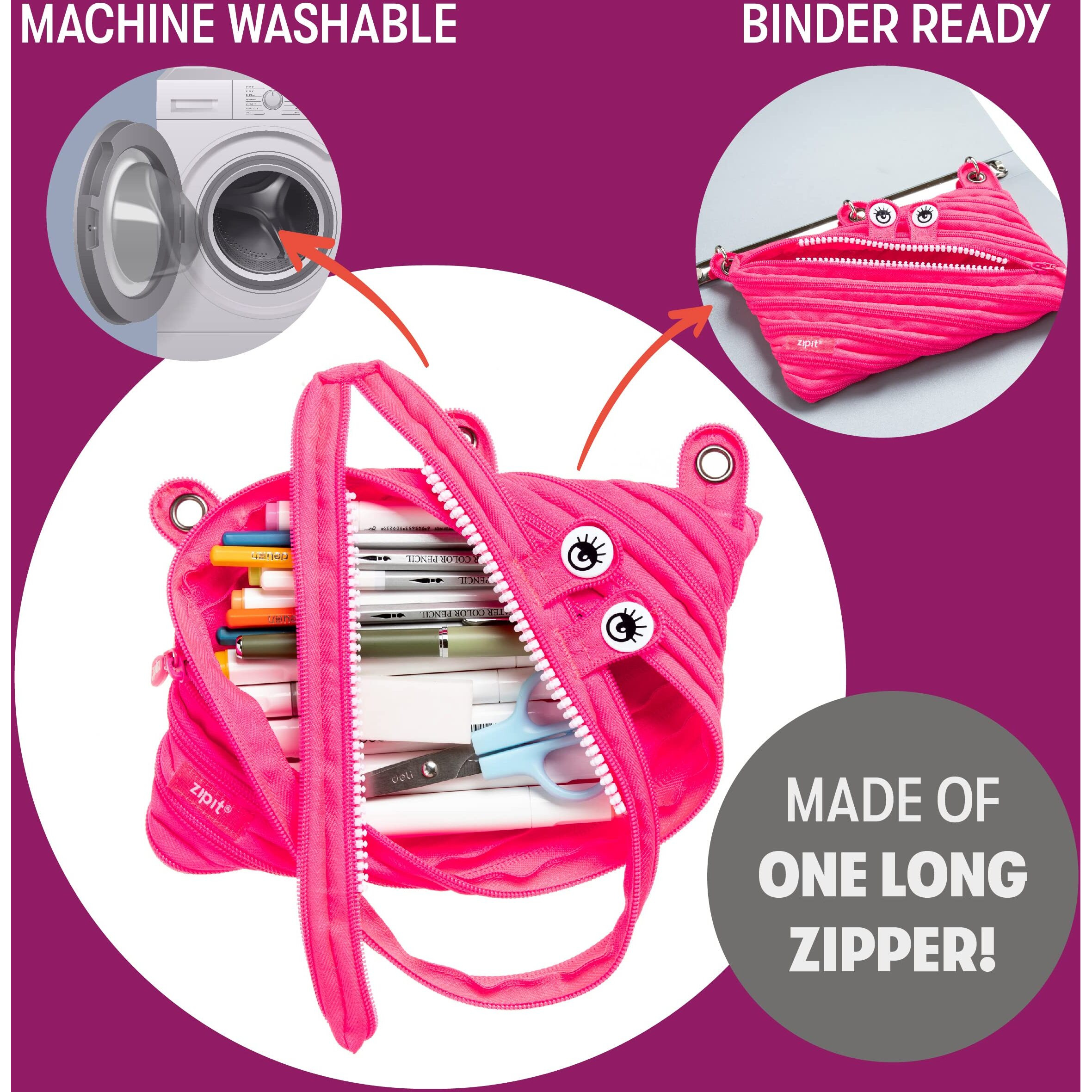 Zipit Monster 3-Ring Pencil Case  Pink