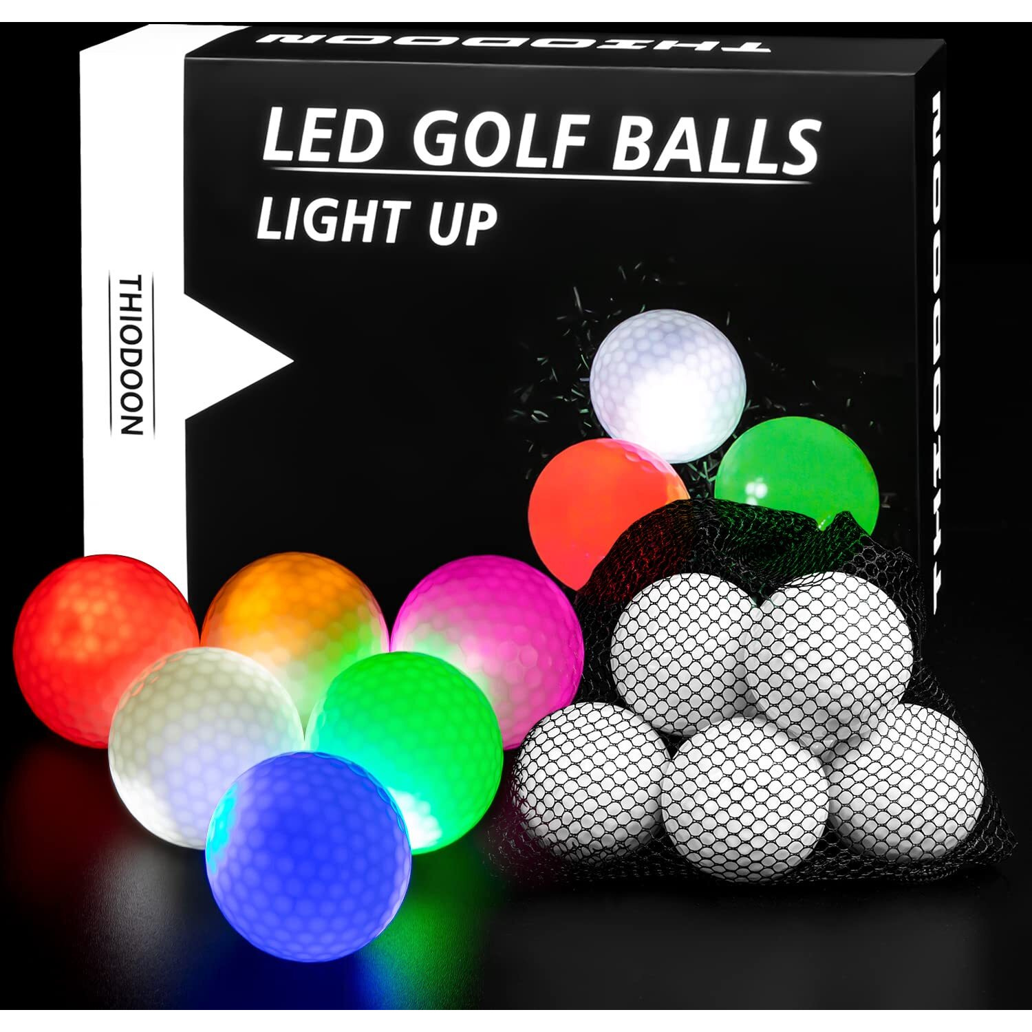 Thiodoon Glow Golf Ball For Night Sports Super Bright Led Golf Balls Glowing In The Dark Golf Ball Long Lasting Light Up Golf Ball (6 Pack)