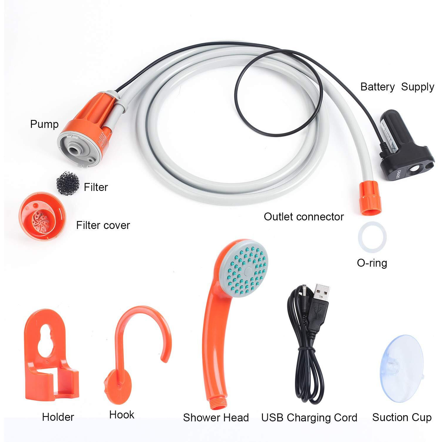 Urpro Portable Camping Shower  Outdoor Shower Head  Shower Pump  Detachable Usb Rechargeable Batteries  Pumps Water From Bucket  For Camping  Hiking  Pet Cleaning  Pet Shower  Car Washing