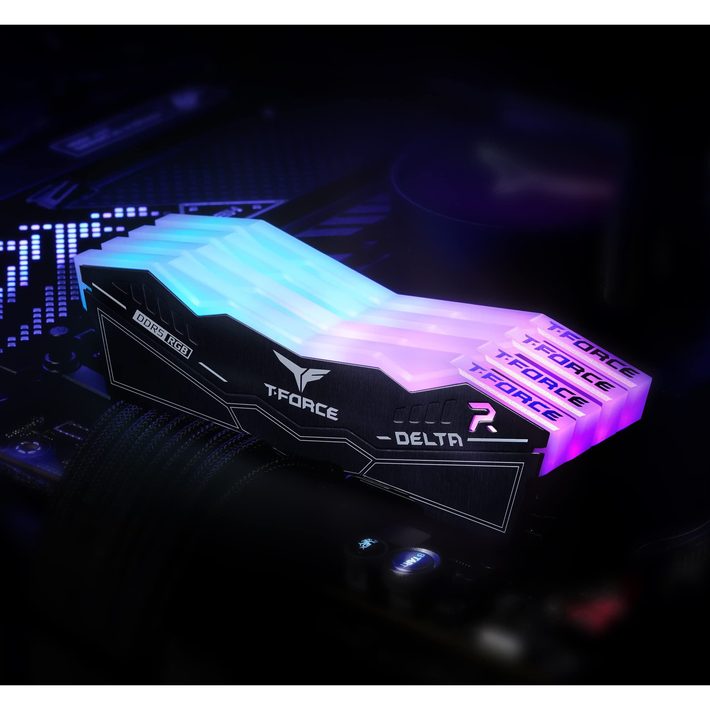 Teamgroup T-Force Delta Rgb Ddr5 Ram 64Gb (2X32Gb) 6000Mhz Pc5-48000 Cl38 Intel Xmp 3.0 & Amd Expo Compatible Desktop Memory Module Ram Black - Ff3D564G6000Hc38Adc01