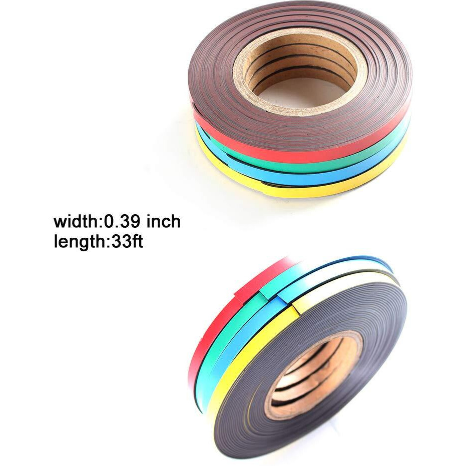 Magnetic Tape Roll Colored Thin Strips - Dry Erase Magnet Whiteboard Graphic Art Tape/ 10Mm 33Ft Marking Line Magnet Tape(4 Pack Mix Color)