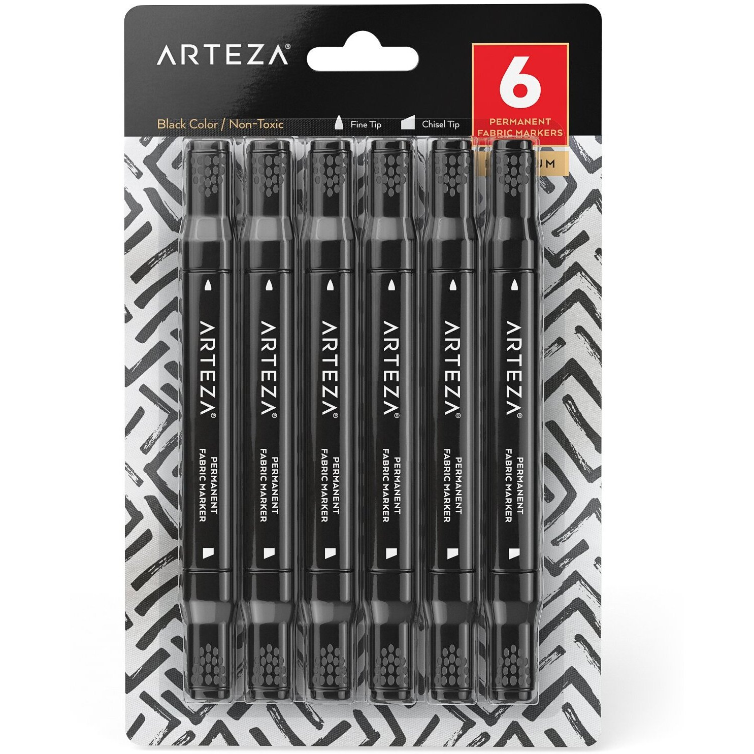 Arteza Black Fabric Markers  Set Of 6  Dual-Tip Permanent Laundry Pen Set  Art Supplies To Create Fade-Proof Designs On Shirts  Shoes & Canvas