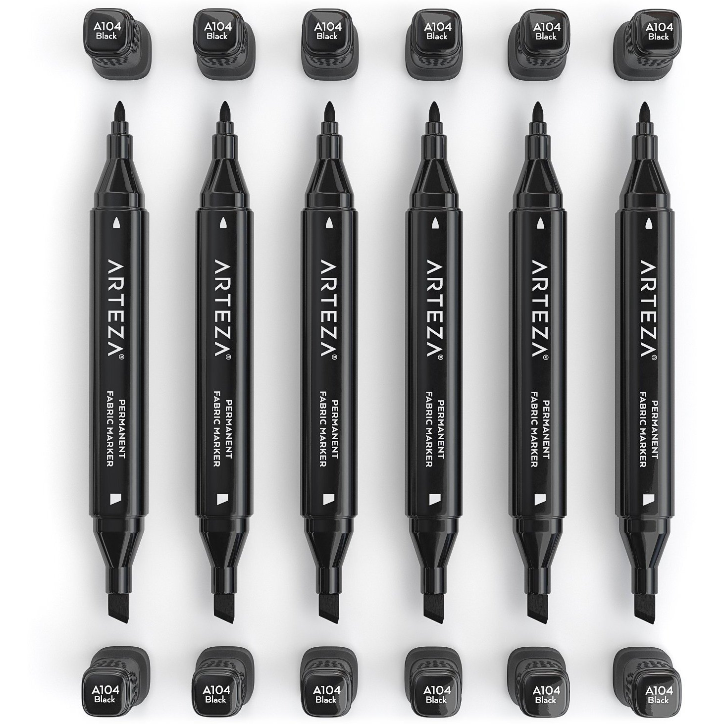 Arteza Black Fabric Markers  Set Of 6  Dual-Tip Permanent Laundry Pen Set  Art Supplies To Create Fade-Proof Designs On Shirts  Shoes & Canvas