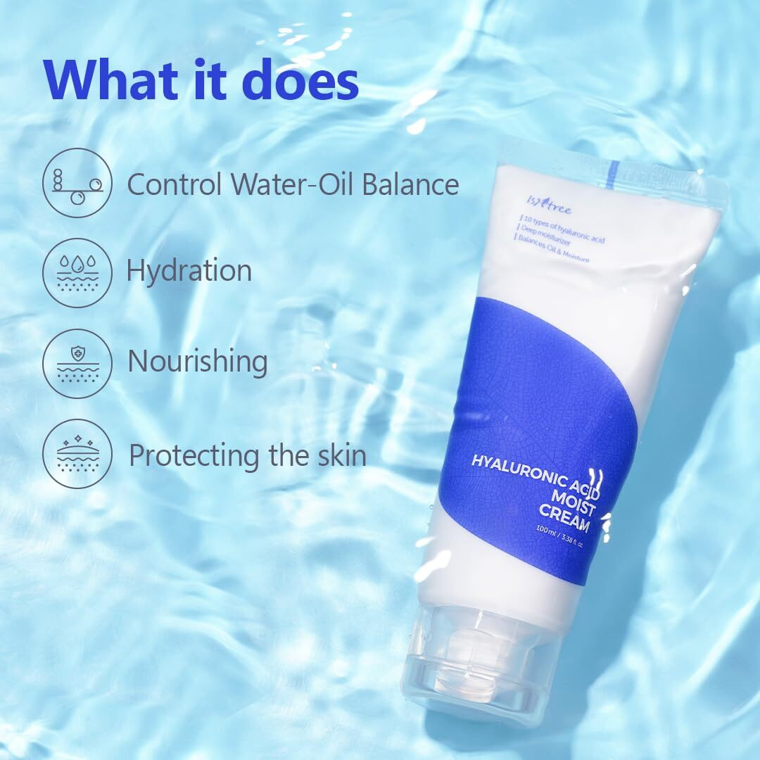 Isntree Hyaluronic Acid Moist Cream 100Ml 3.38 Fl.Oz | Balances Oil & Moisture | Deep Moisturizer