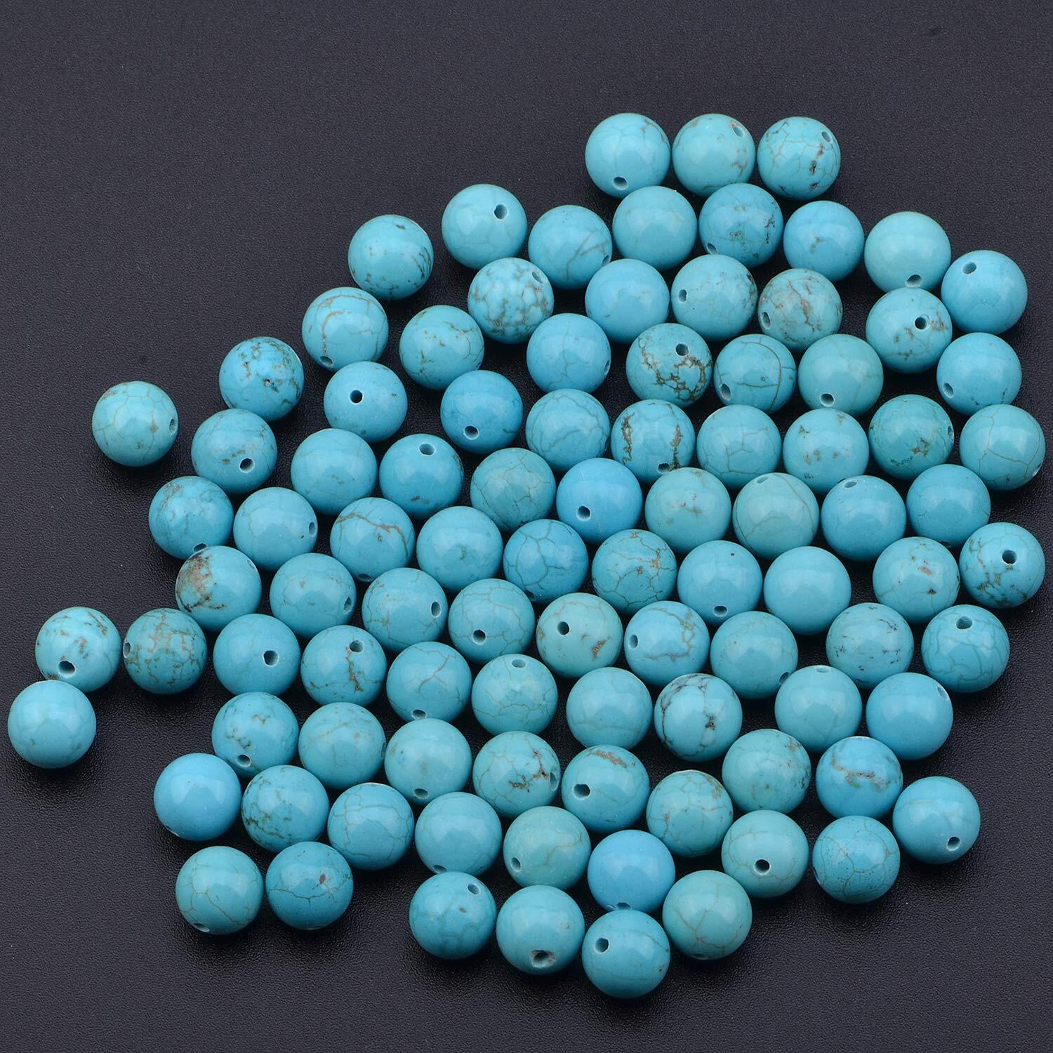 Lpbeads 100Pcs 8Mm Blue Turquoise Gemstone Round Loose Beads For Jewelry Making With Crystal Stretch Cord