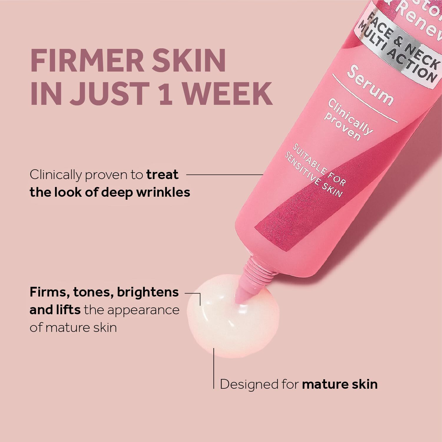 No7 Restore & Renew Face & Neck Multi Action Serum - Anti-Aging Retinol Serum For Deep Wrinkle Repair - Collagen Serum Formulated With A Hydrating Blend Of Hibiscus Peptides & Hyaluronic Acid (75Ml)