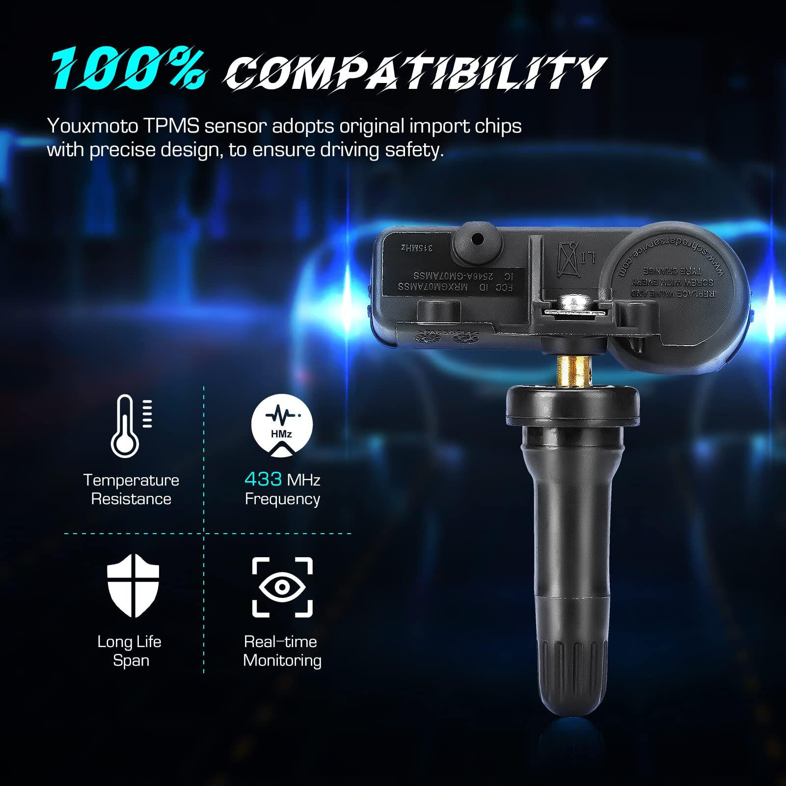 Youxmoto 56029398Ab Tpms Tire Pressure Sensor 433Mhz  Compatible With Jeep Grand Cherokee Wrangler  Dodge Charger Challenger Journey  Chrysler Fiat Ram 1500 2500 3500  68241067Ab (4Pcs)