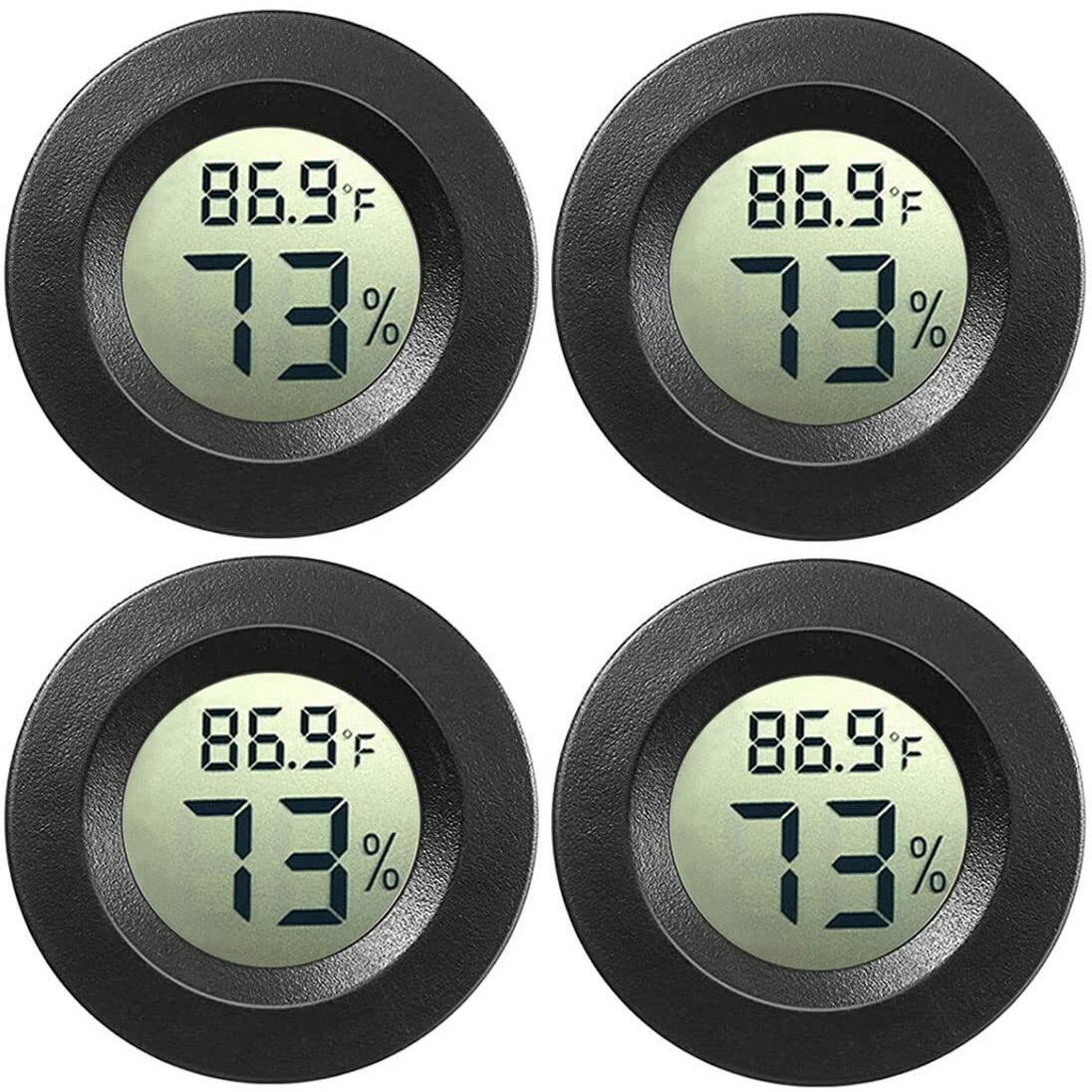 Jedew 4-Pack Mini Hygrometer Thermometer Digital Lcd Monitor Indoor/Outdoor Humidity Meter Gauge Temperature For Humidifiers Dehumidifiers Greenhouse Reptile Humidor Fahrenheit()/ Celsius()