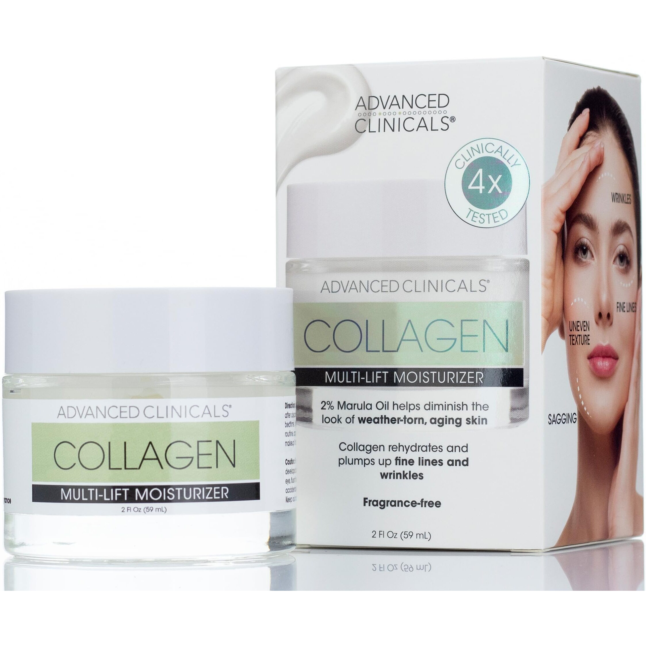 Advanced Clinicals Collagen Cream Facial Moisturizer  2 Fl Oz - Plumps  Smooths  And Tightens Skin