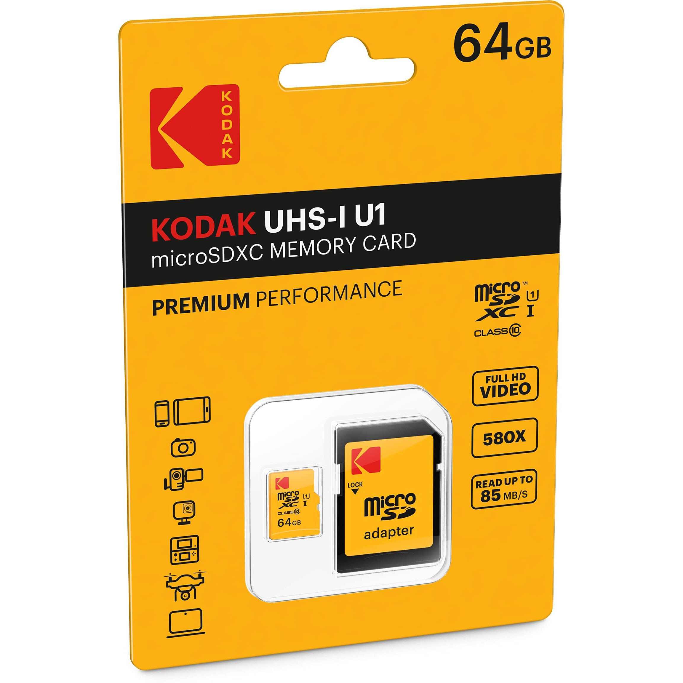 Kodak 64Gb Class 10 Uhs-I U1 Microsdxc Card With Adapter 10X Write Speed