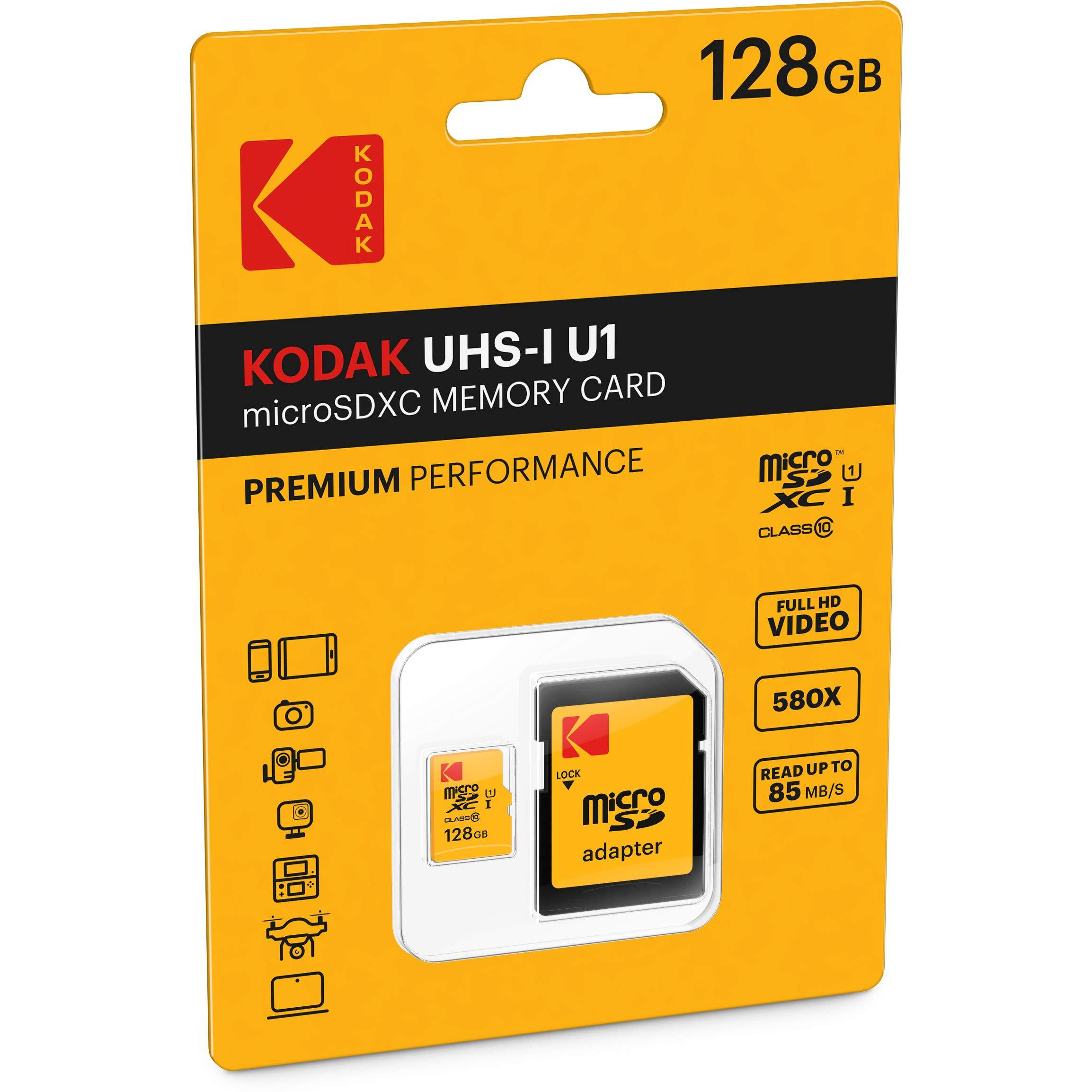 Kodak 128Gb Class 10 Uhs-I U1 Microsdxc Card With Adapter 10X Write Speed