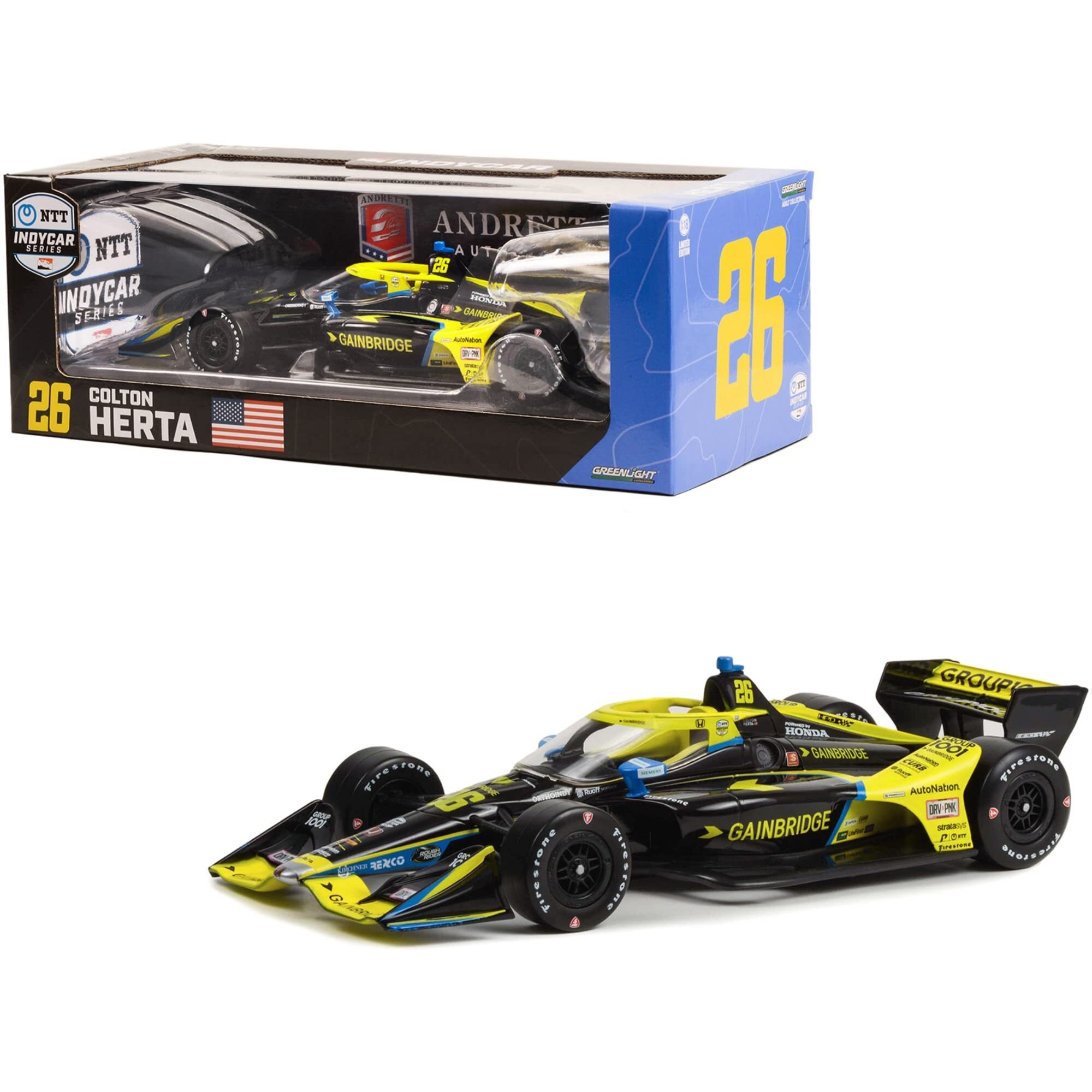 Greenlight 11150 2022 Ntt Indycar Series - 26 Colton Herta / Andretti Autosport  Gainbridge (Road Course Configuration) 118 Scale Diecast