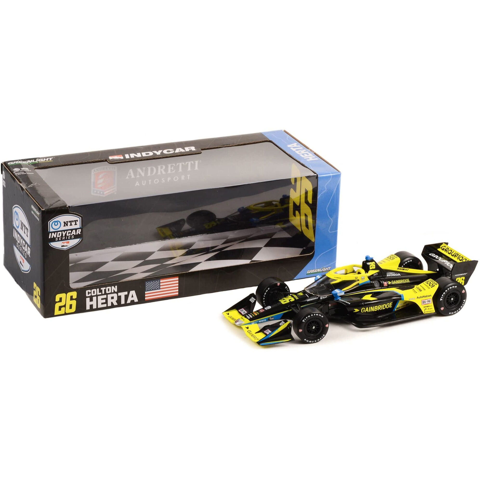 Greenlight 11150 2022 Ntt Indycar Series - 26 Colton Herta / Andretti Autosport  Gainbridge (Road Course Configuration) 118 Scale Diecast