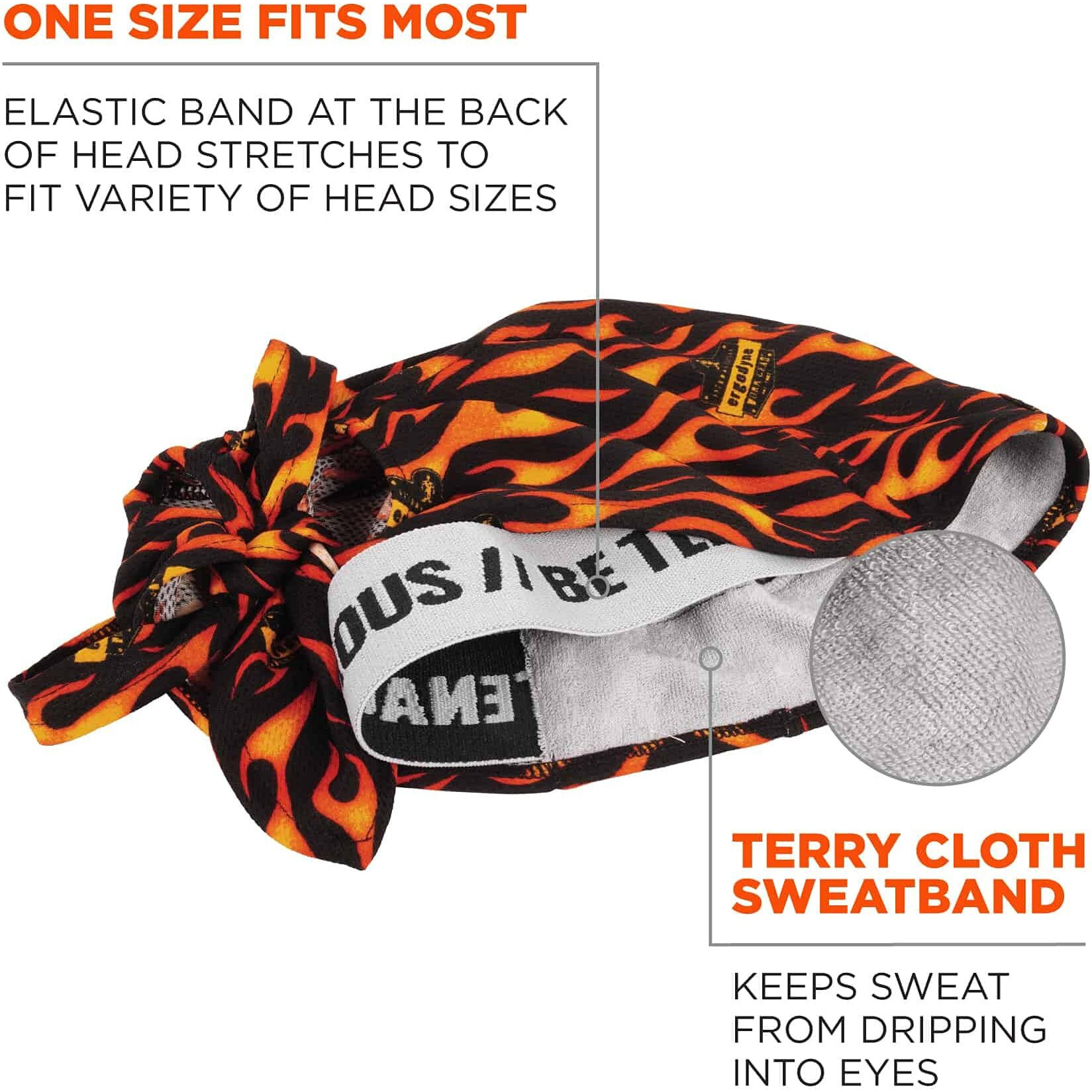 Ergodyne Chill-Its 6615 Absorptive Moisture-Wicking Dew Rag  Flames  One Size