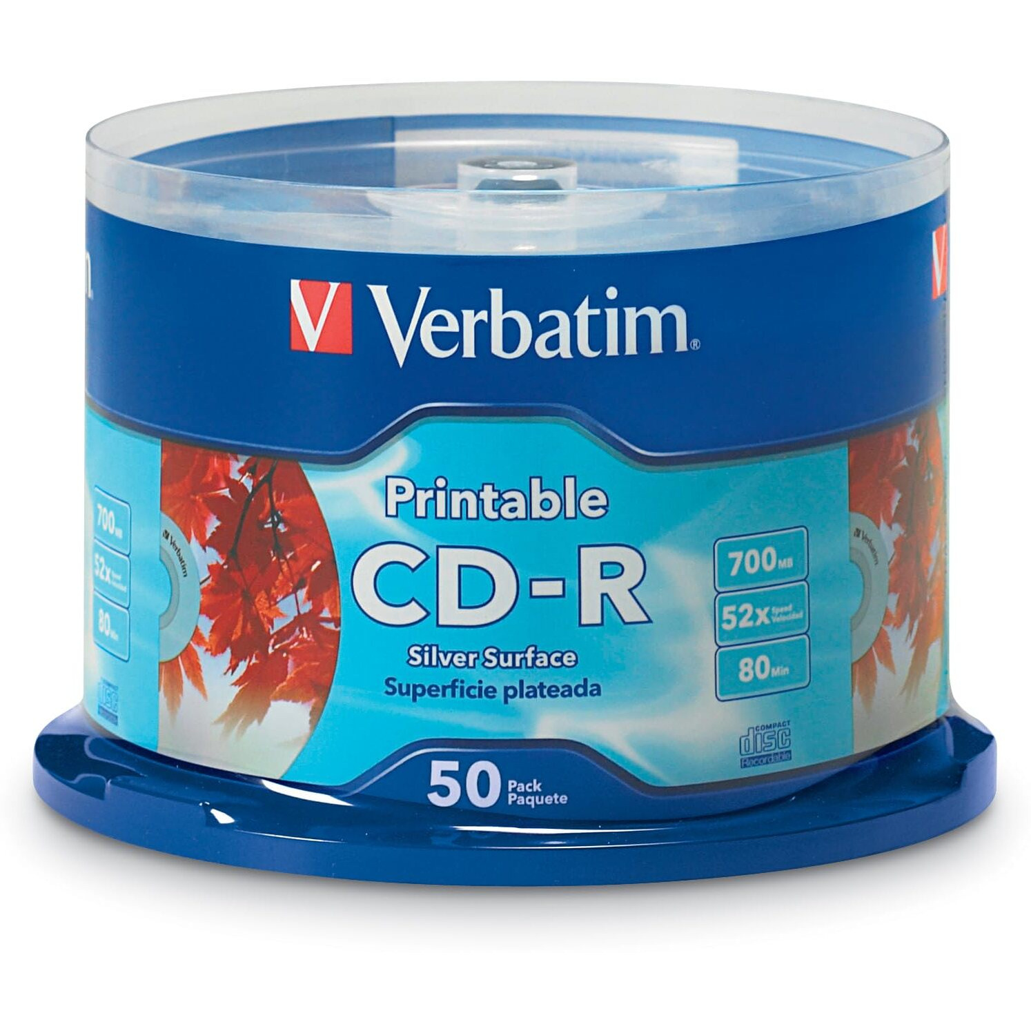Verbatim Cd-R Blank Discs 700Mb 80 Minutes 52X Silver Inkjet Printable Surface - 50Pk Spindle