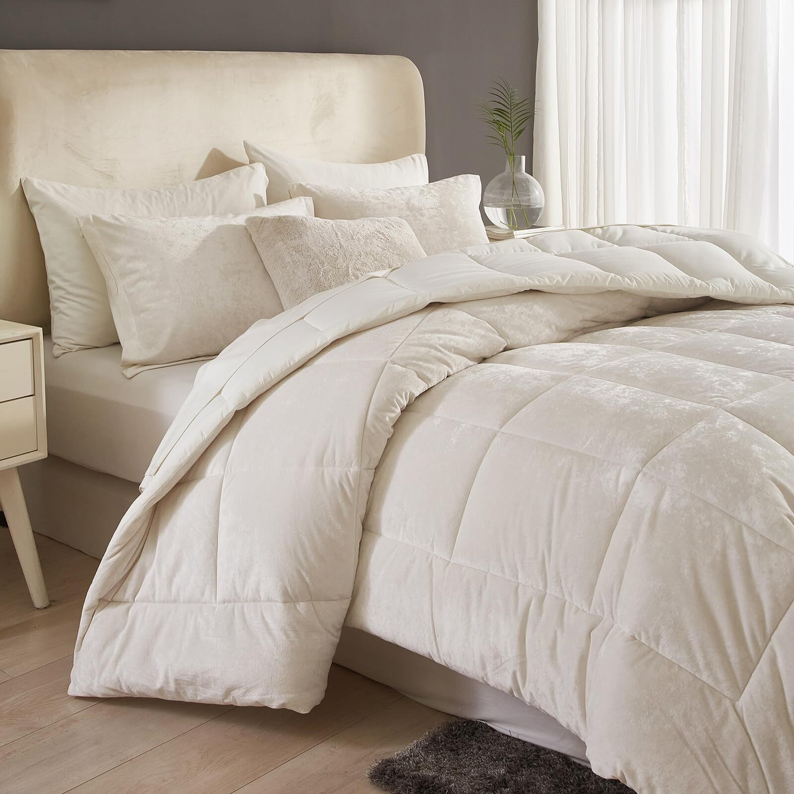 Hyprest Velvet Comforter King 3 Pcs Luxury Elegant Velvet Duvet Ultra Soft White Bedding Comforter Sets