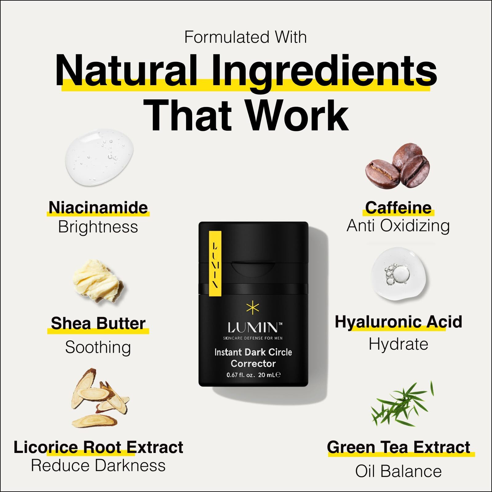 Lumin Instant Dark Circle Corrector For Men (Not A Concealer)  Reduce The Look Of Dark Circles  Puffiness  Under Eye Men Makeup  Color Correcting Eye Cream  Perfect For Light Skin Tones  20Ml