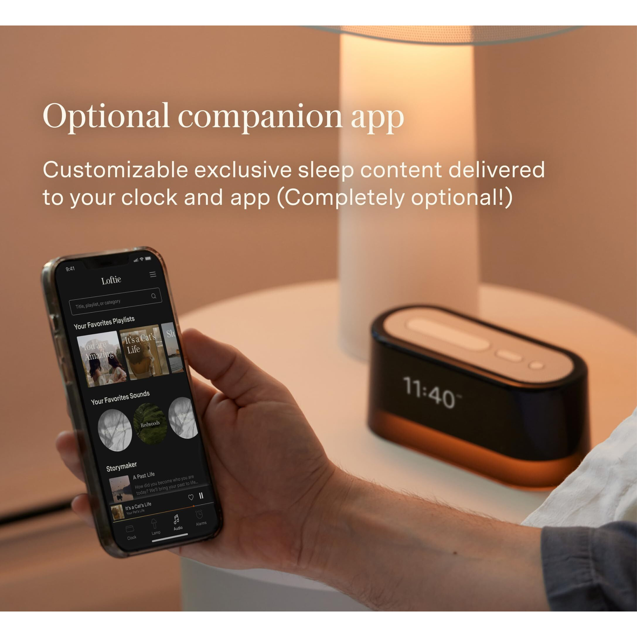 Loftie Smart Alarm Clock - Sound Machine  Bluetooth Speaker  Custom Alarms  Wellness Content  White Noise  Nature Sounds  Nightlight  Blackout Mode  Morning Routines  Evening Routines (Black Top)