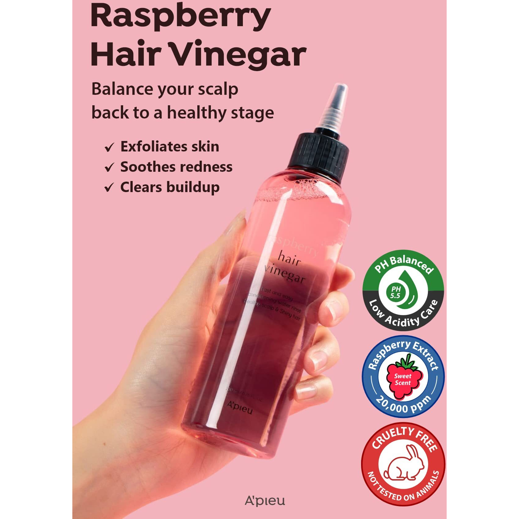 Apieu Raspberry Hair Vinegar Rinse 6.76 Fl Oz - Scalp Treatment For Balanced Ph  Shiny Hair | Clarifies & Encourages Growth | Dandruff & Oil Control