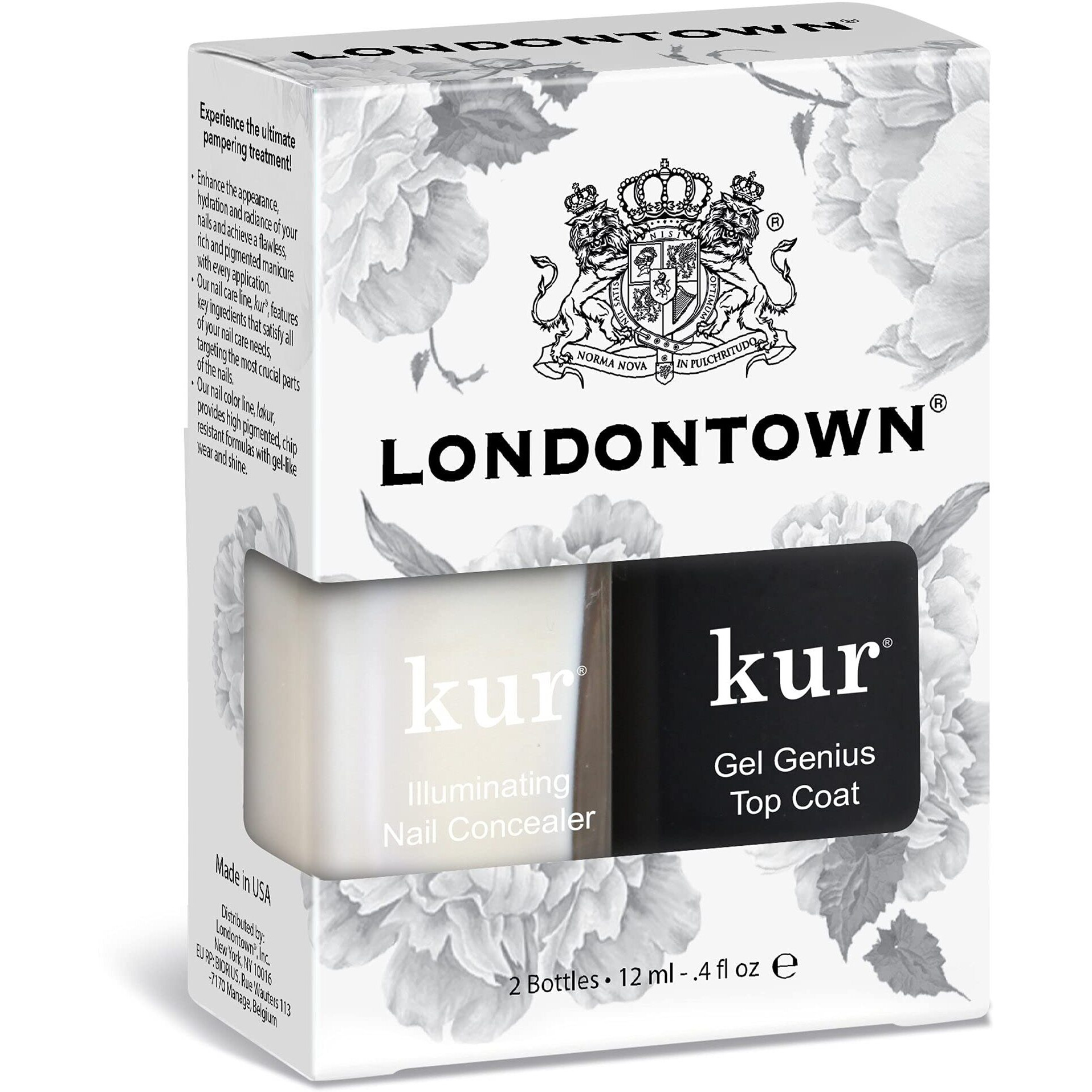Londontown Kur Conceal & Go Duo Set  Includes Nail Illuminating Concealer & Gel Genius Top Coat  0.4 Fl Oz  White