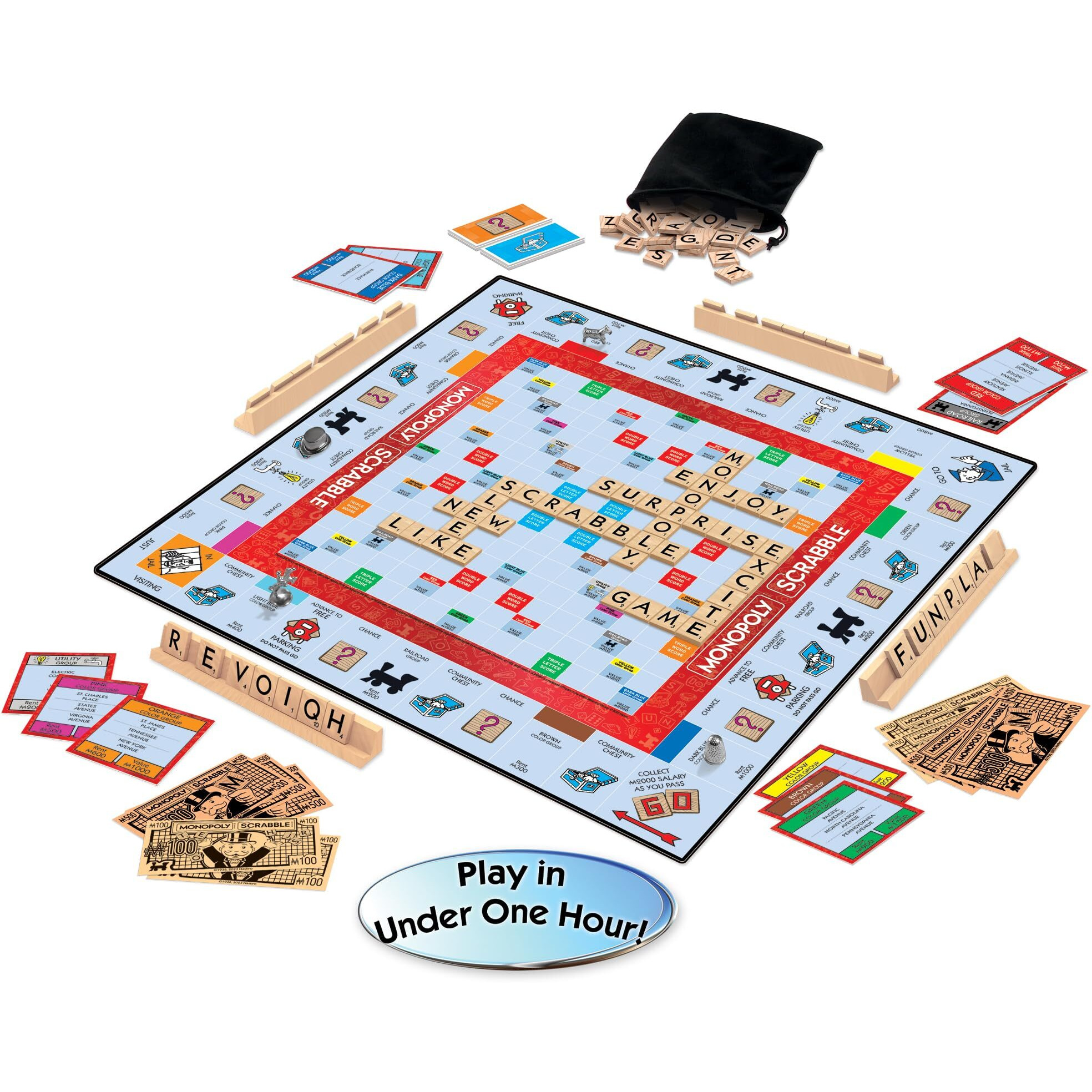 Monopoly Scrabble Game  Play In Under One Hour  Score Your Scrabble Word - Move Your Token  By Winning Moves Games Usa  Mash-Up Of 2 Of The World's Greatest Games  2 To 4 Players Ages 8+ (1250)