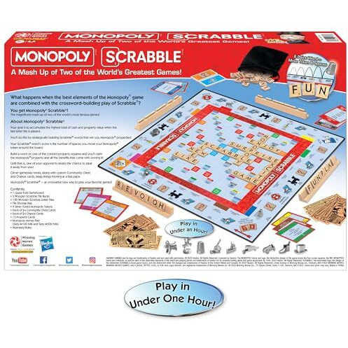 Monopoly Scrabble Game  Play In Under One Hour  Score Your Scrabble Word - Move Your Token  By Winning Moves Games Usa  Mash-Up Of 2 Of The World's Greatest Games  2 To 4 Players Ages 8+ (1250)